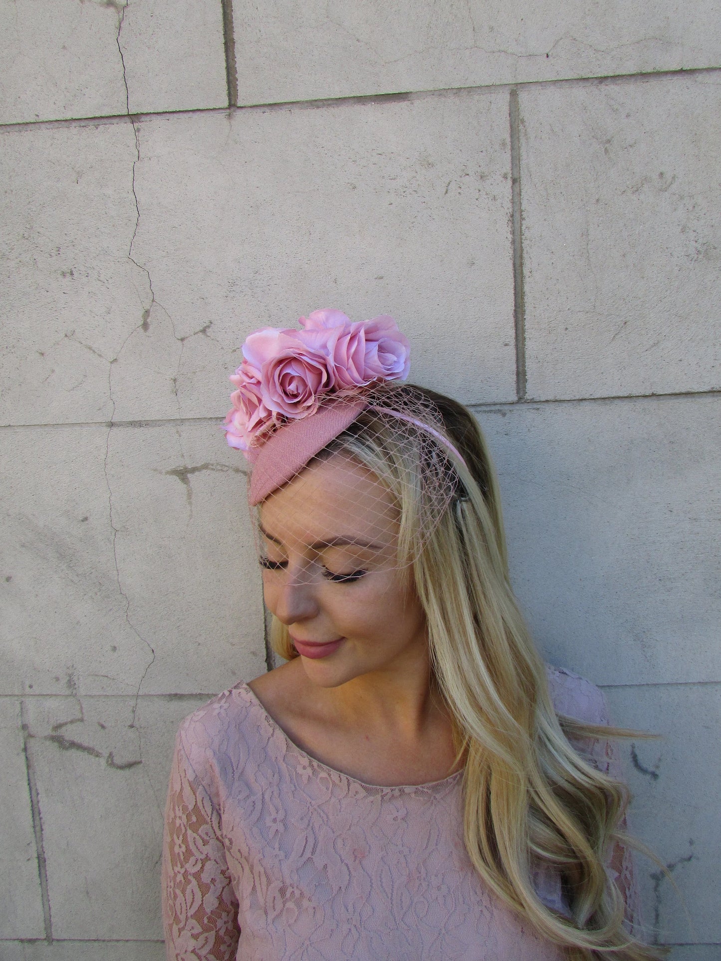 Dusky Pink Birdcage Veil Fascinator Hat