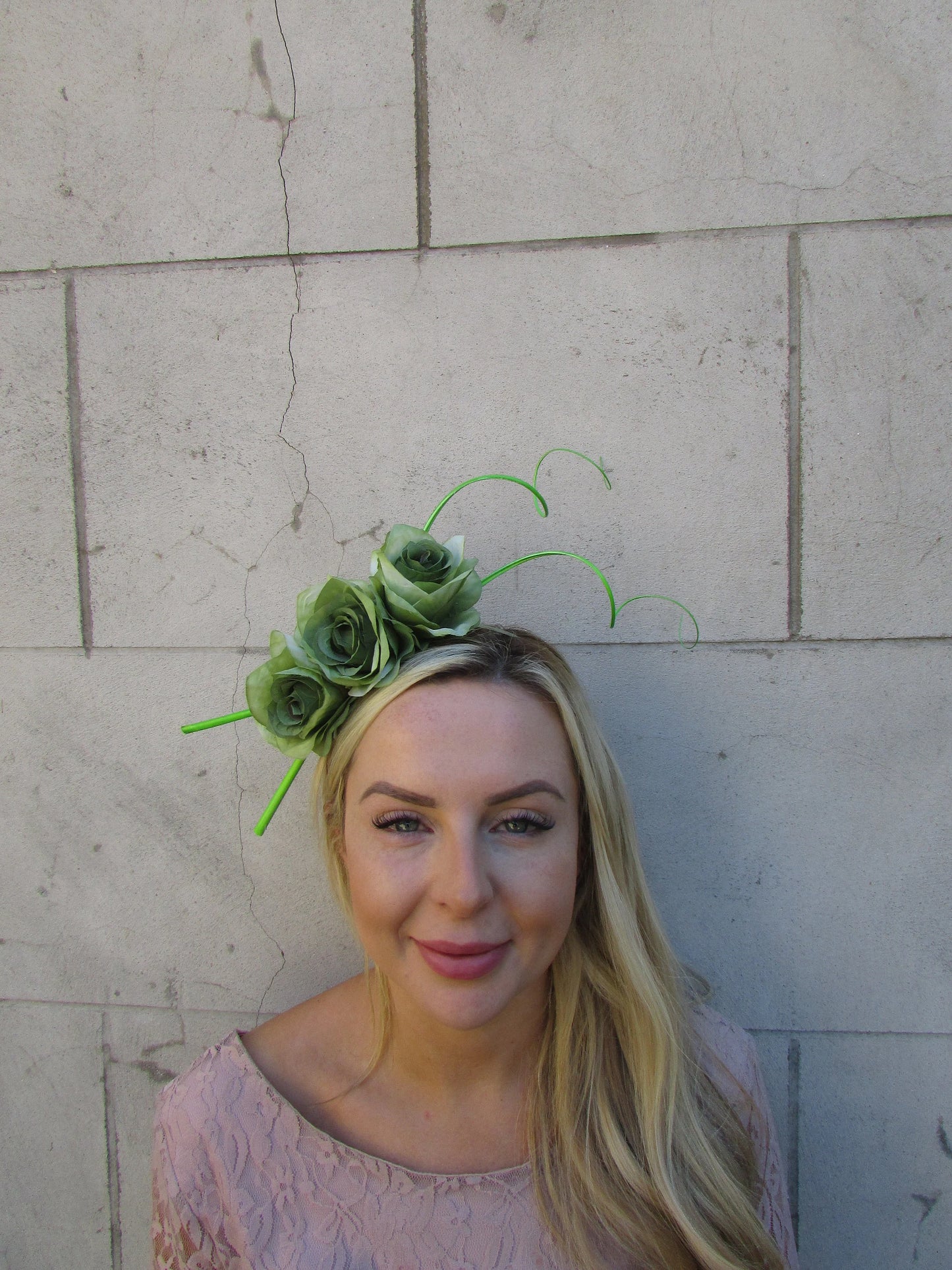 Olive & Lime Rose Flower Headpiece