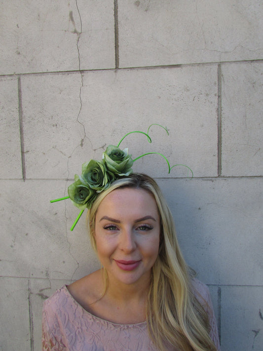 Olive & Lime Rose Flower Headpiece