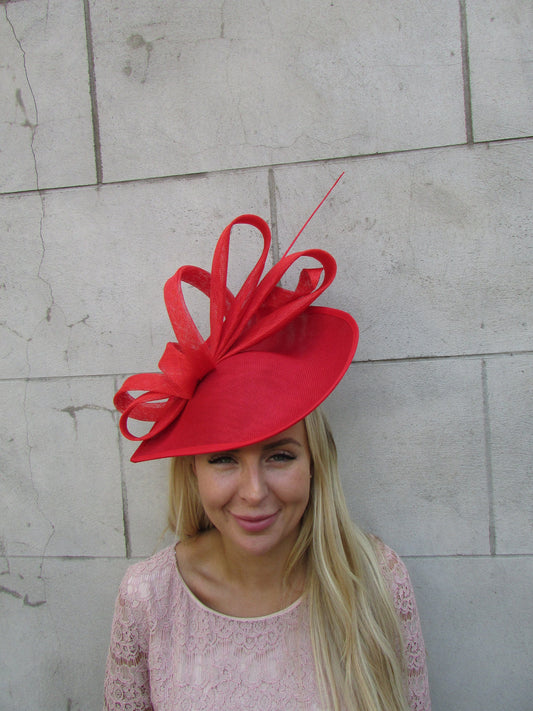Large Red Statement Fascinator Hat Teardrop c1f