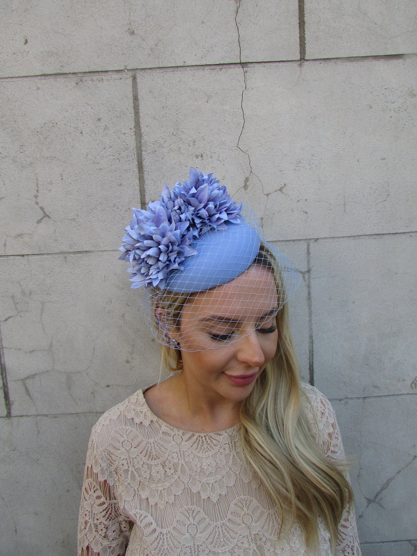 Cornflower Blue Birdcage Veil Fascinator Hat