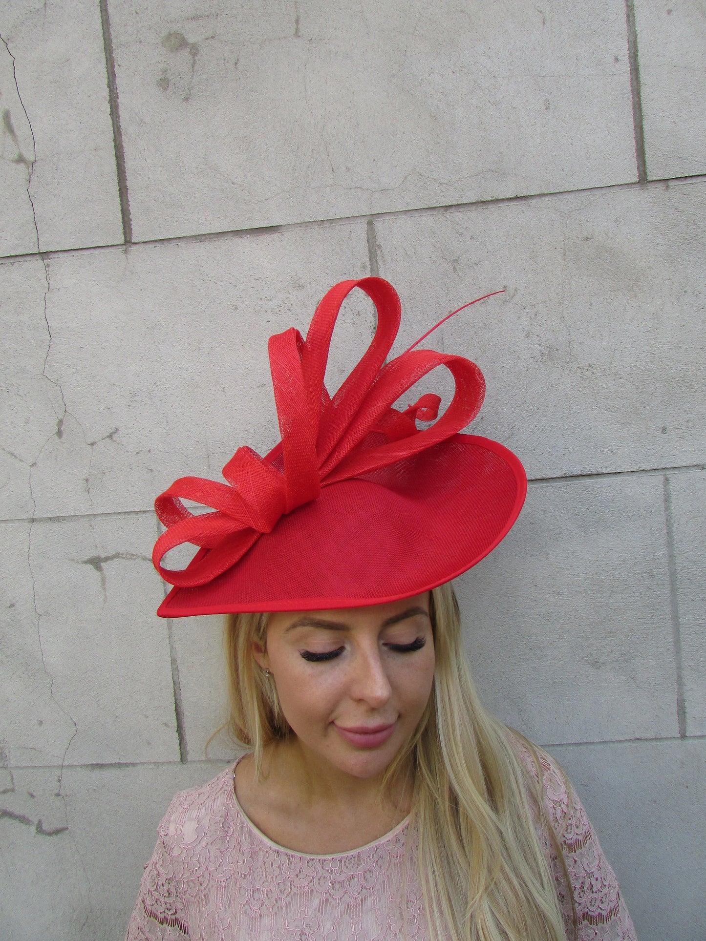 Large Red Statement Fascinator Hat Teardrop c1f
