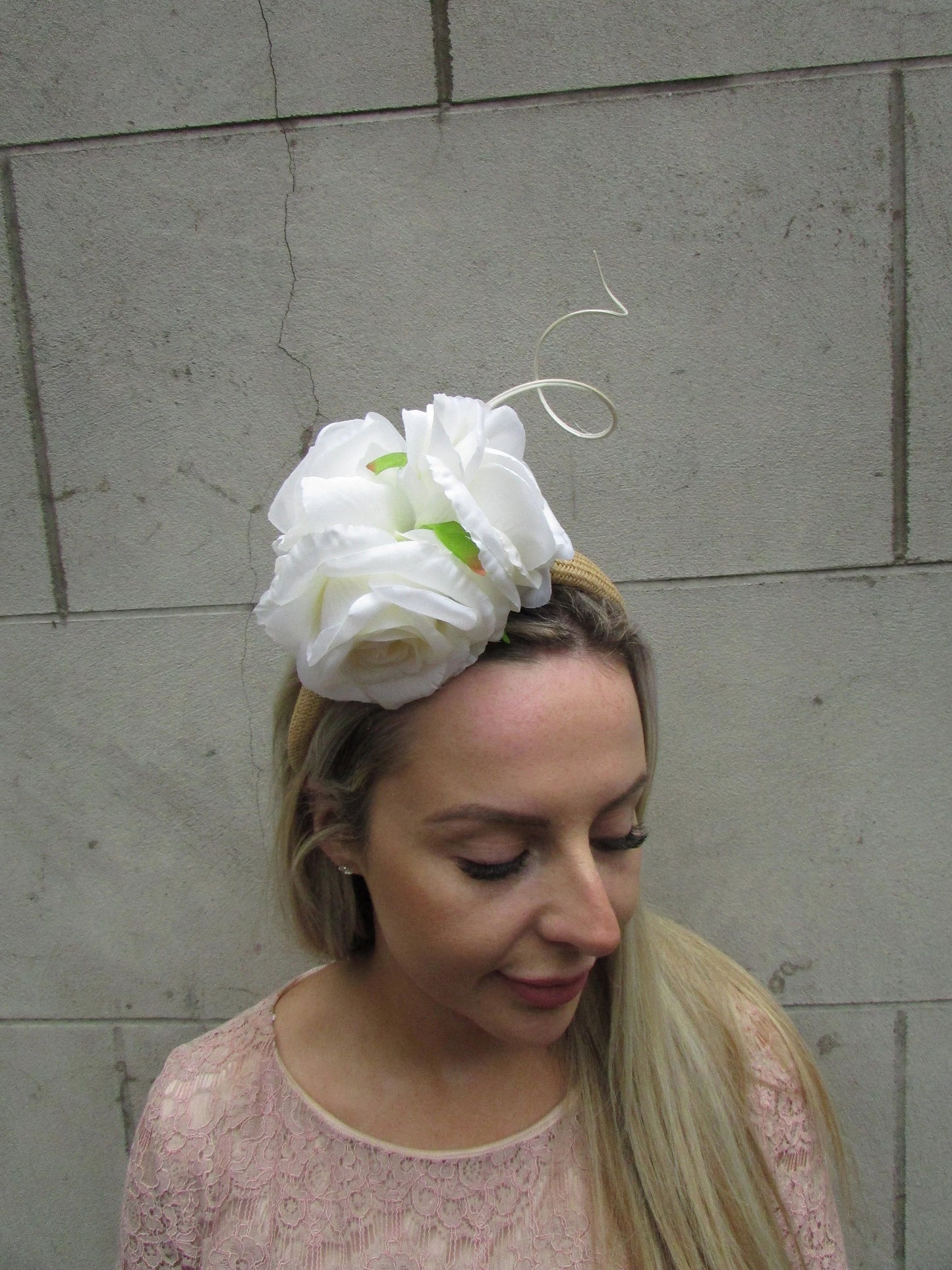 Cream & Natural Straw Flower Headpiece
