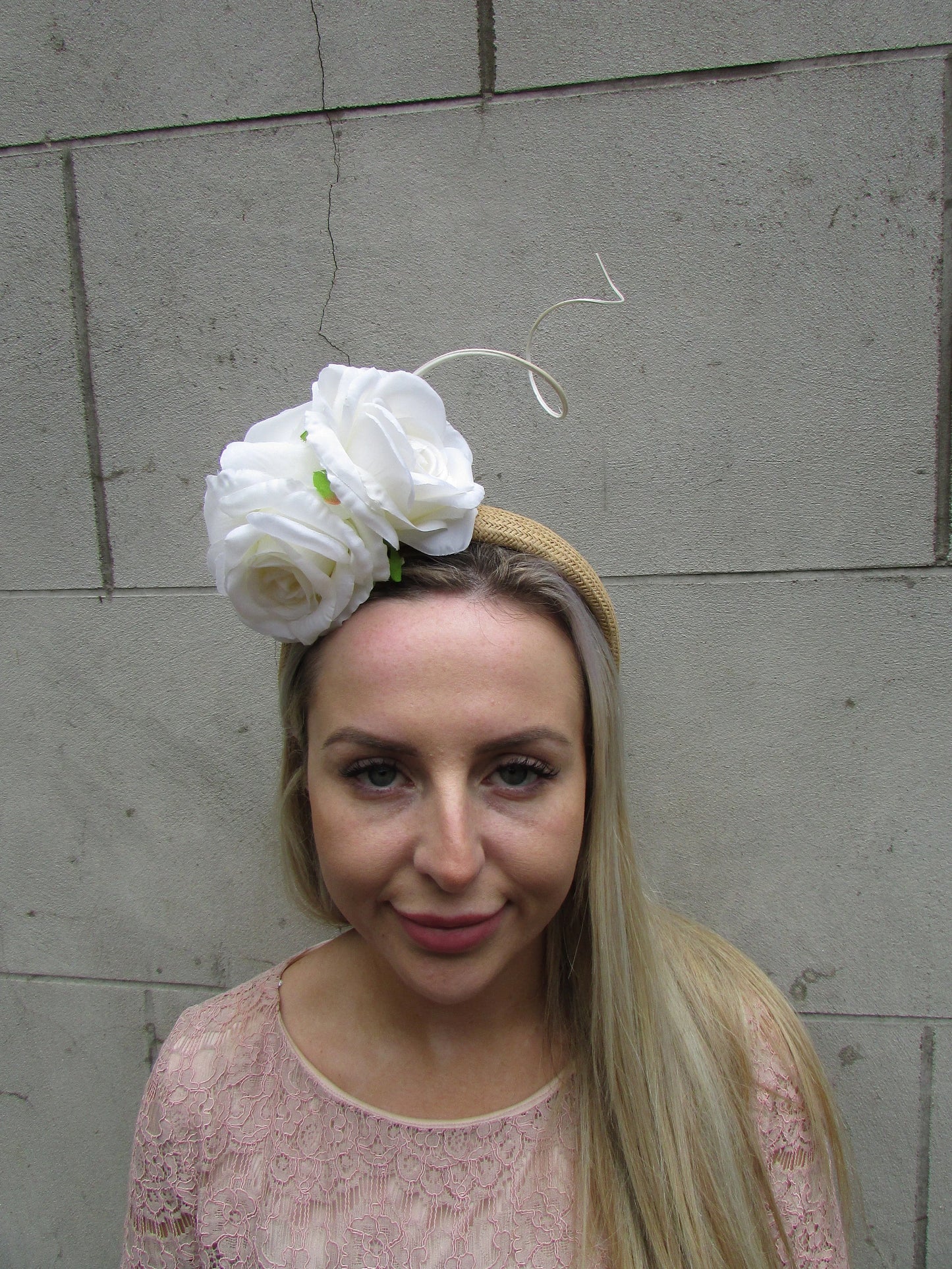 Cream & Natural Straw Flower Headpiece