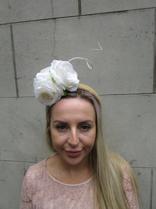 Cream & Natural Straw Flower Headpiece