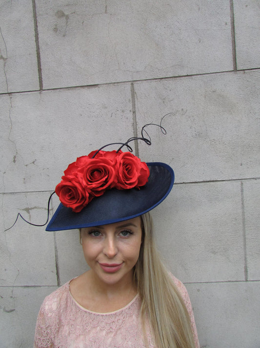Navy Blue Red Rose Floral Hatinator