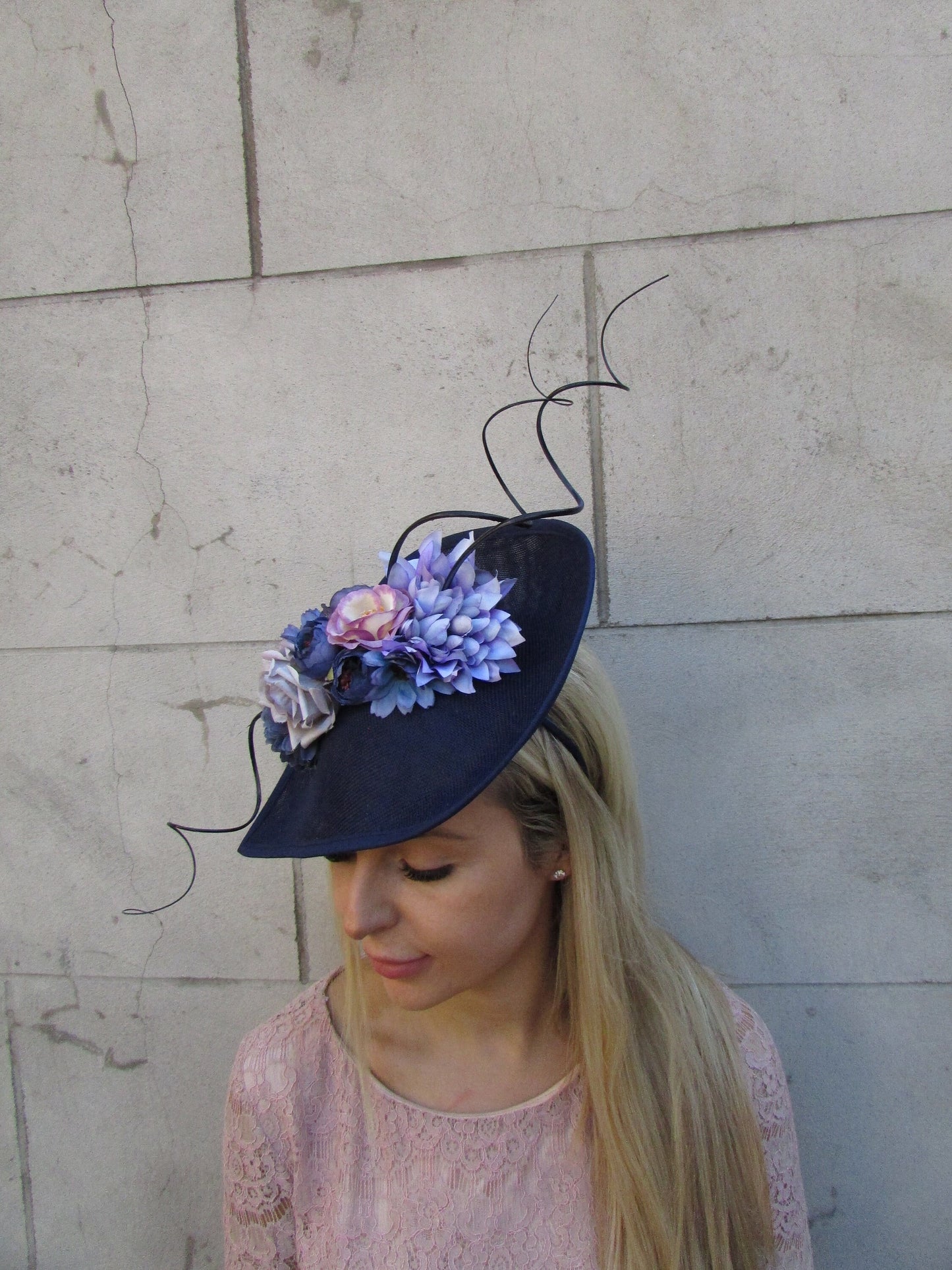 Navy Cornflower & Grey Teardrop Hat