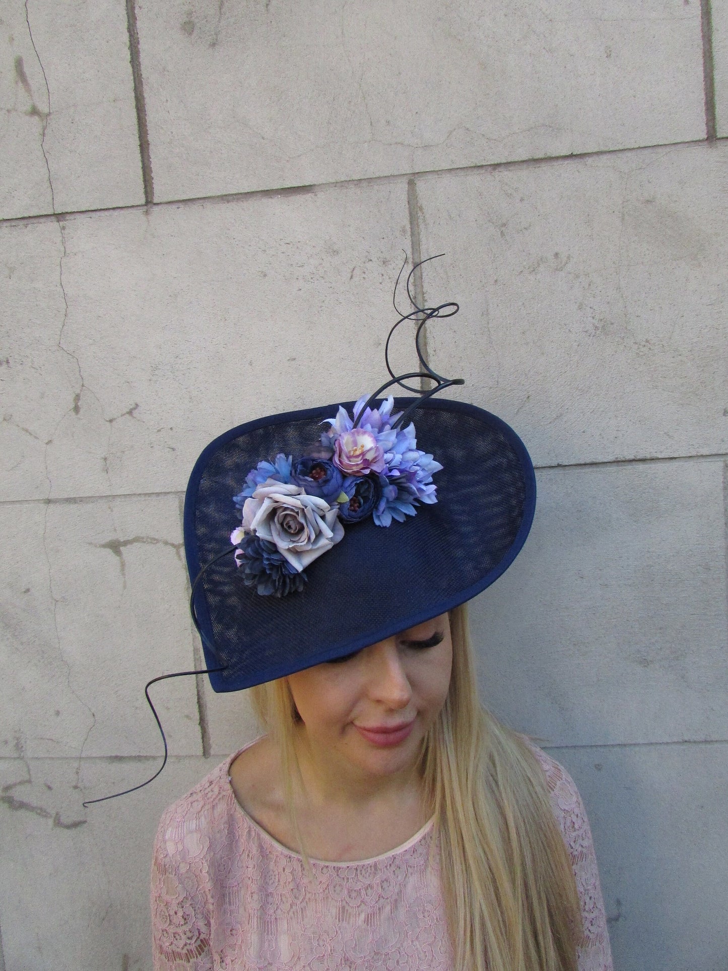 Navy Cornflower & Grey Teardrop Hat