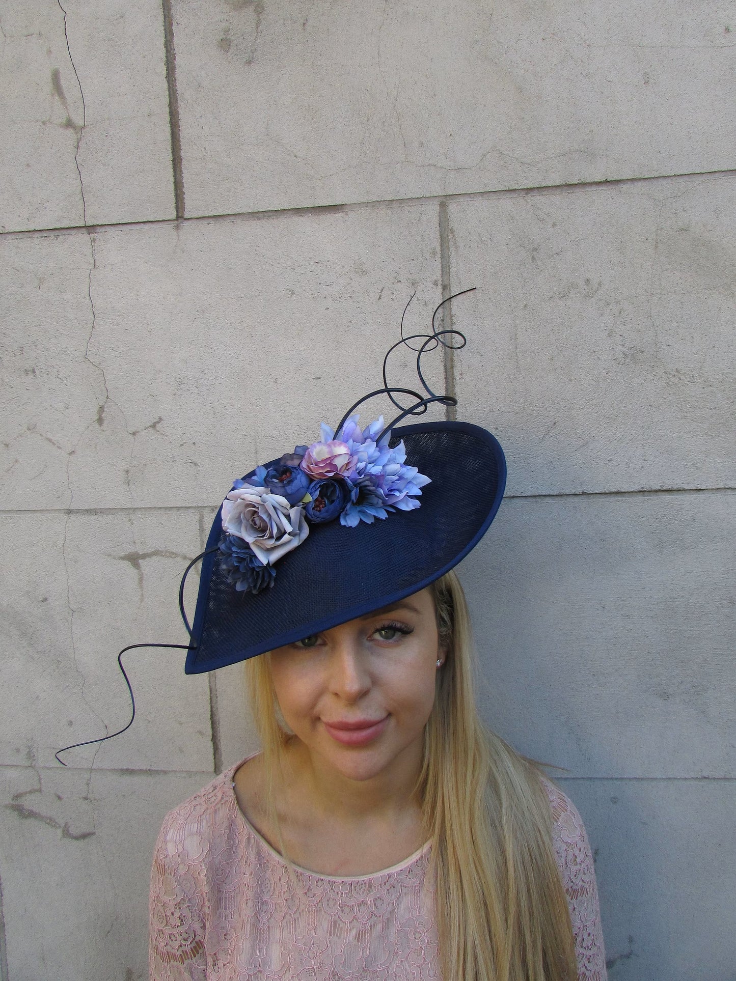 Navy Cornflower & Grey Teardrop Hat