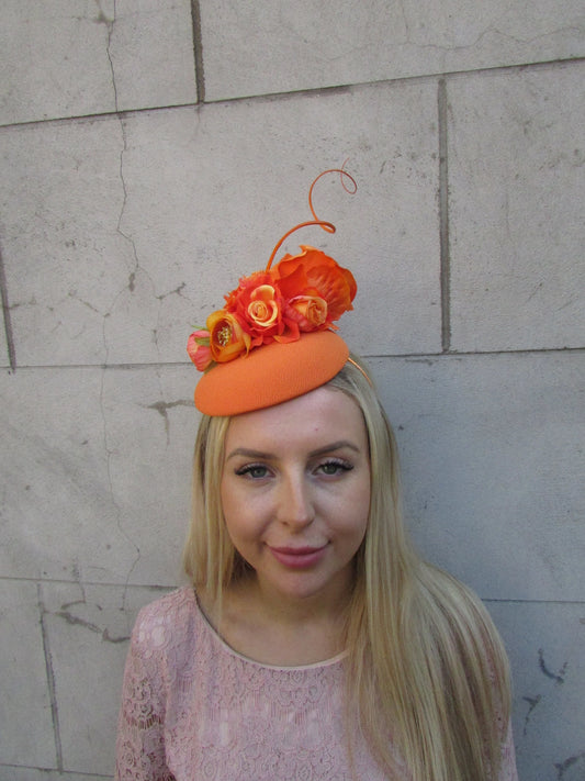 Orange Flower Pillbox Hat