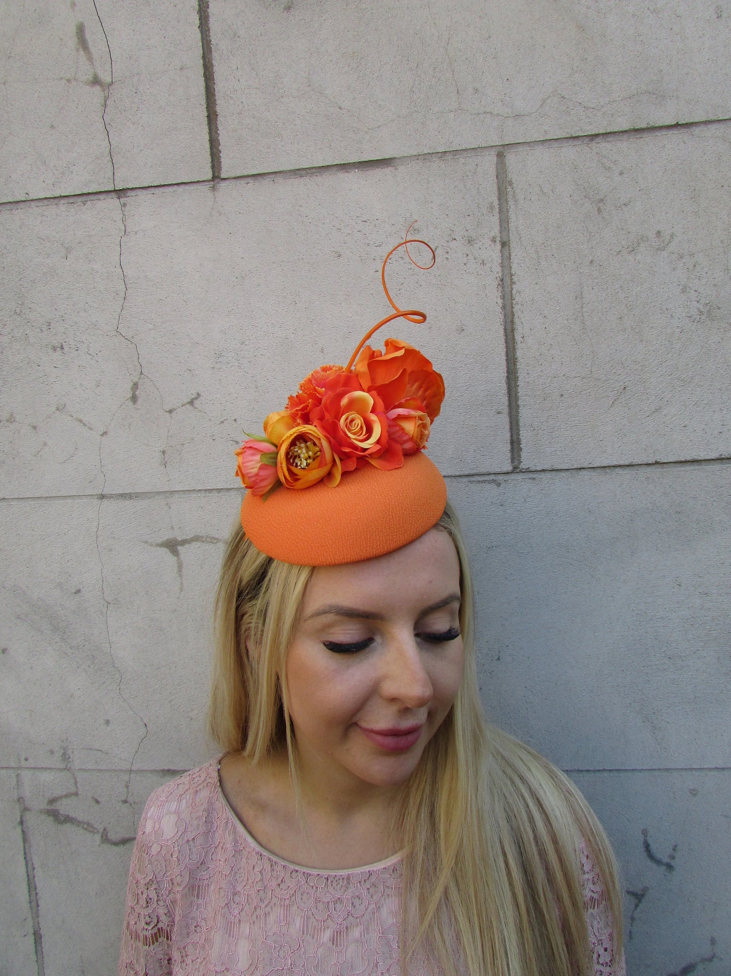Orange Flower Pillbox Hat