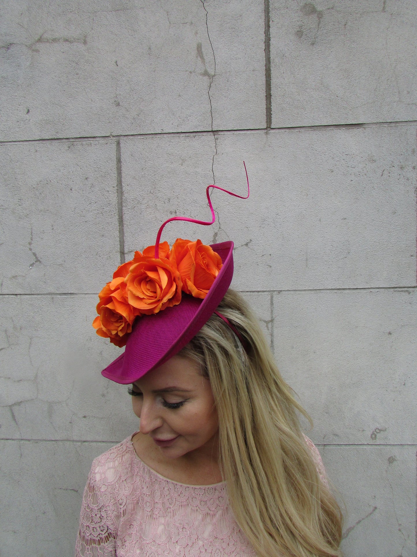 Large Burnt Orange & Magenta Fascinator Hat Flower Teardrop