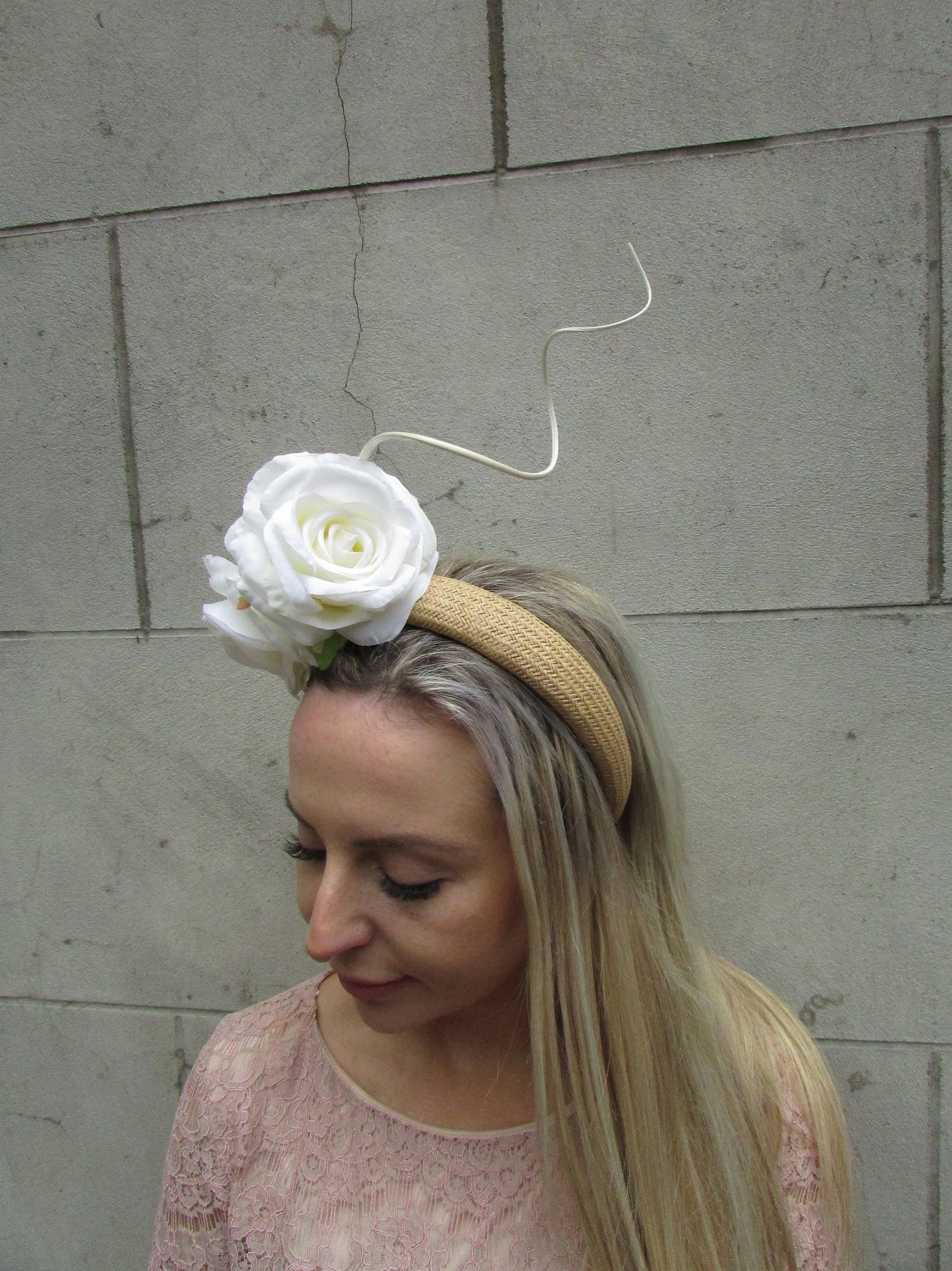 Cream & Natural Straw Flower Headpiece