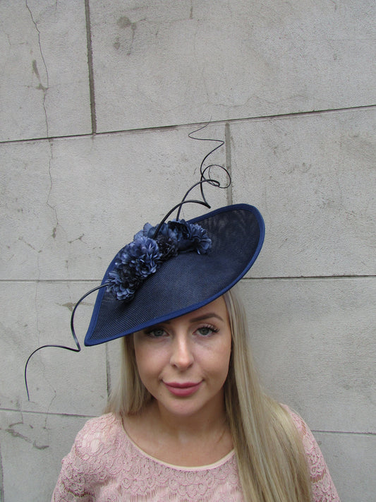 Large Navy Blue Floral Teardrop Hatinator