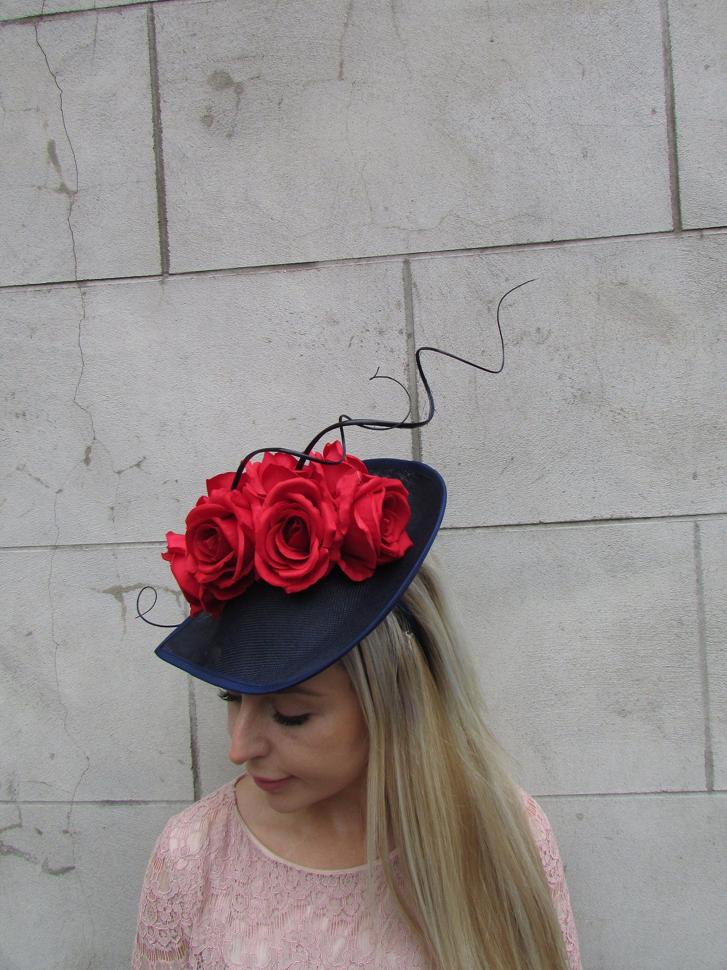 Navy Blue Red Rose Floral Hatinator