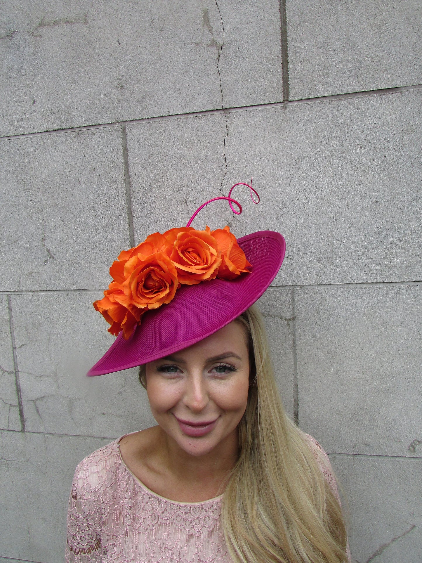 Large Burnt Orange & Magenta Fascinator Hat Flower Teardrop