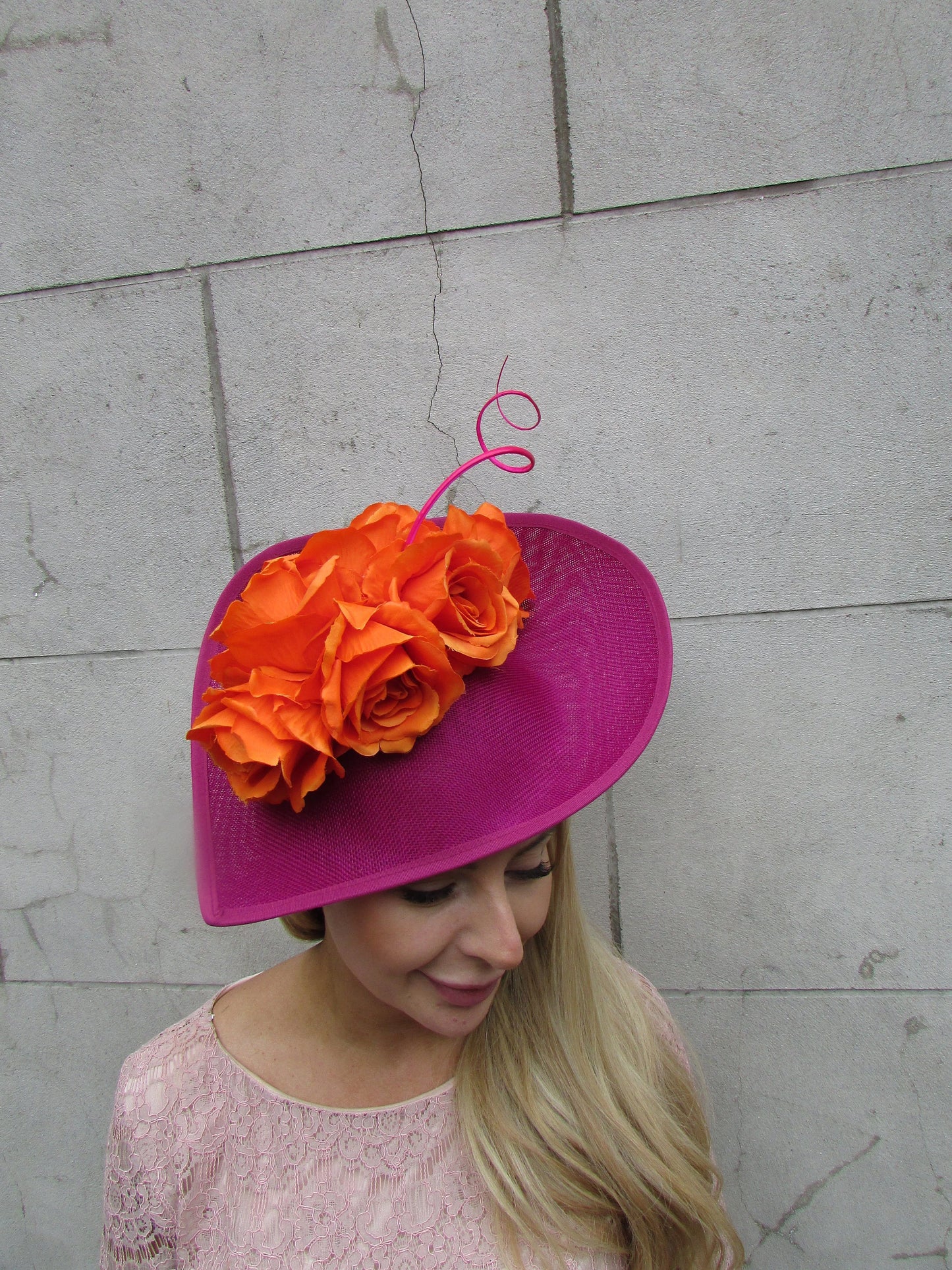 Large Burnt Orange & Magenta Fascinator Hat Flower Teardrop
