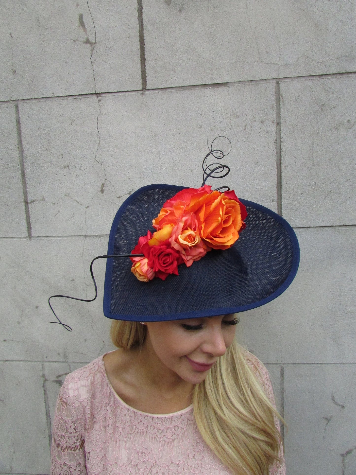 Large Navy Blue Red & Orange Floral Teardrop Hatinator