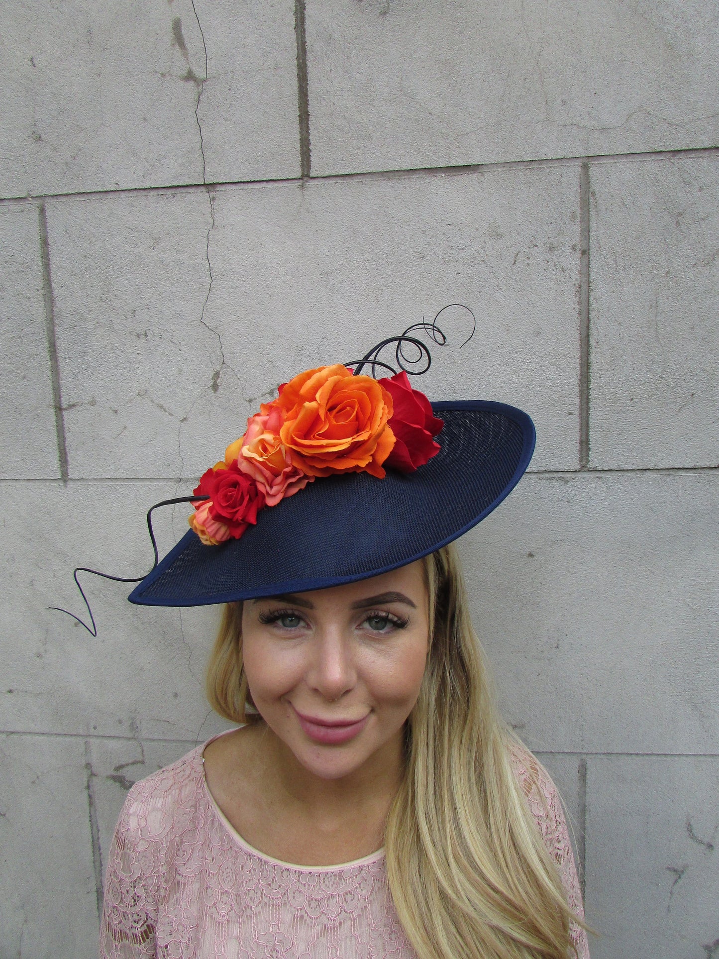 Large Navy Blue Red & Orange Floral Teardrop Hatinator