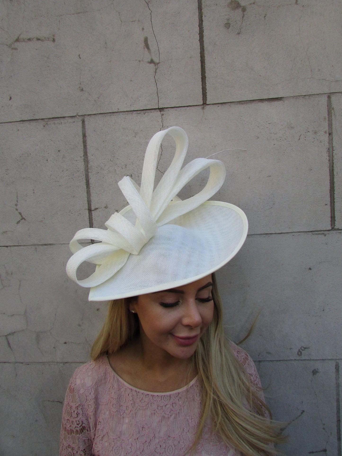 Large Cream Teardrop Fascinator Hat