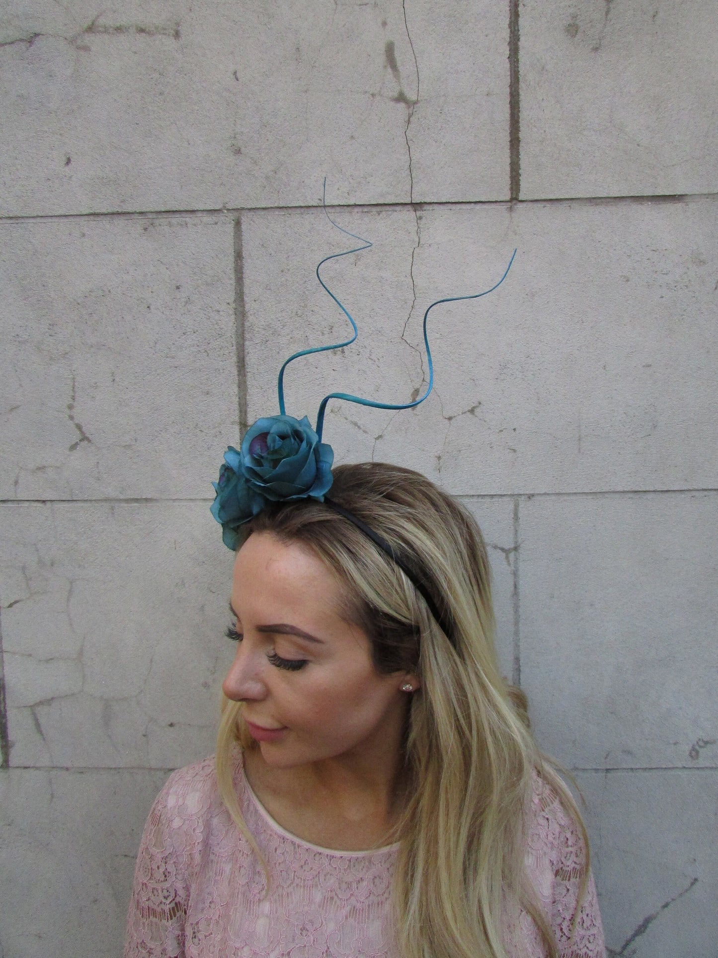 Teal Blue Rose Flower Statement Fascinator