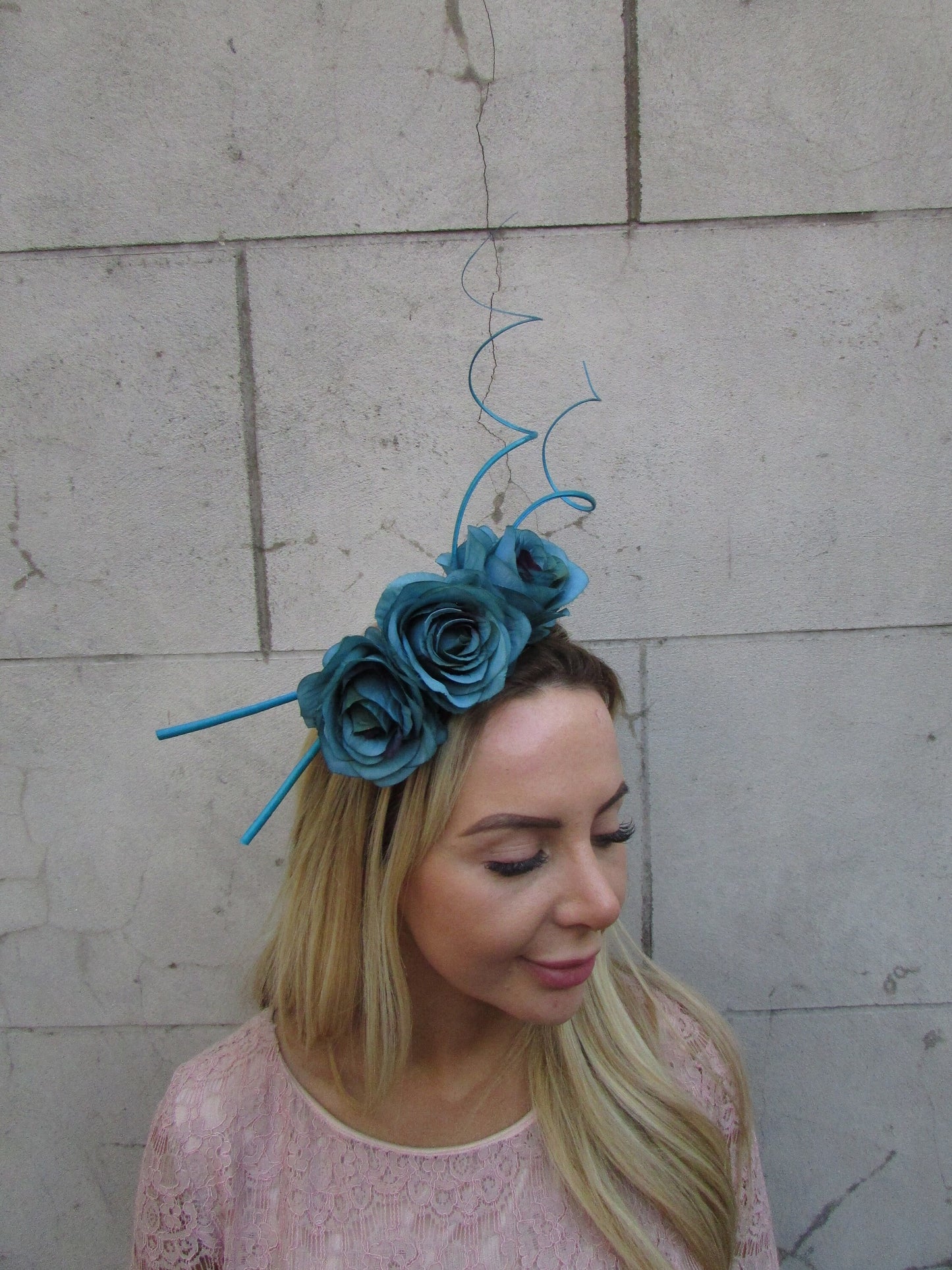 Teal Blue Rose Flower Statement Fascinator