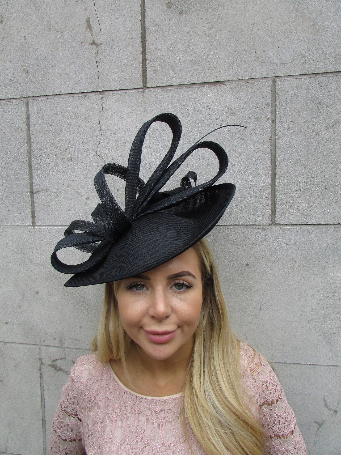 Large Black Feather Fascinator Hat Teardrop