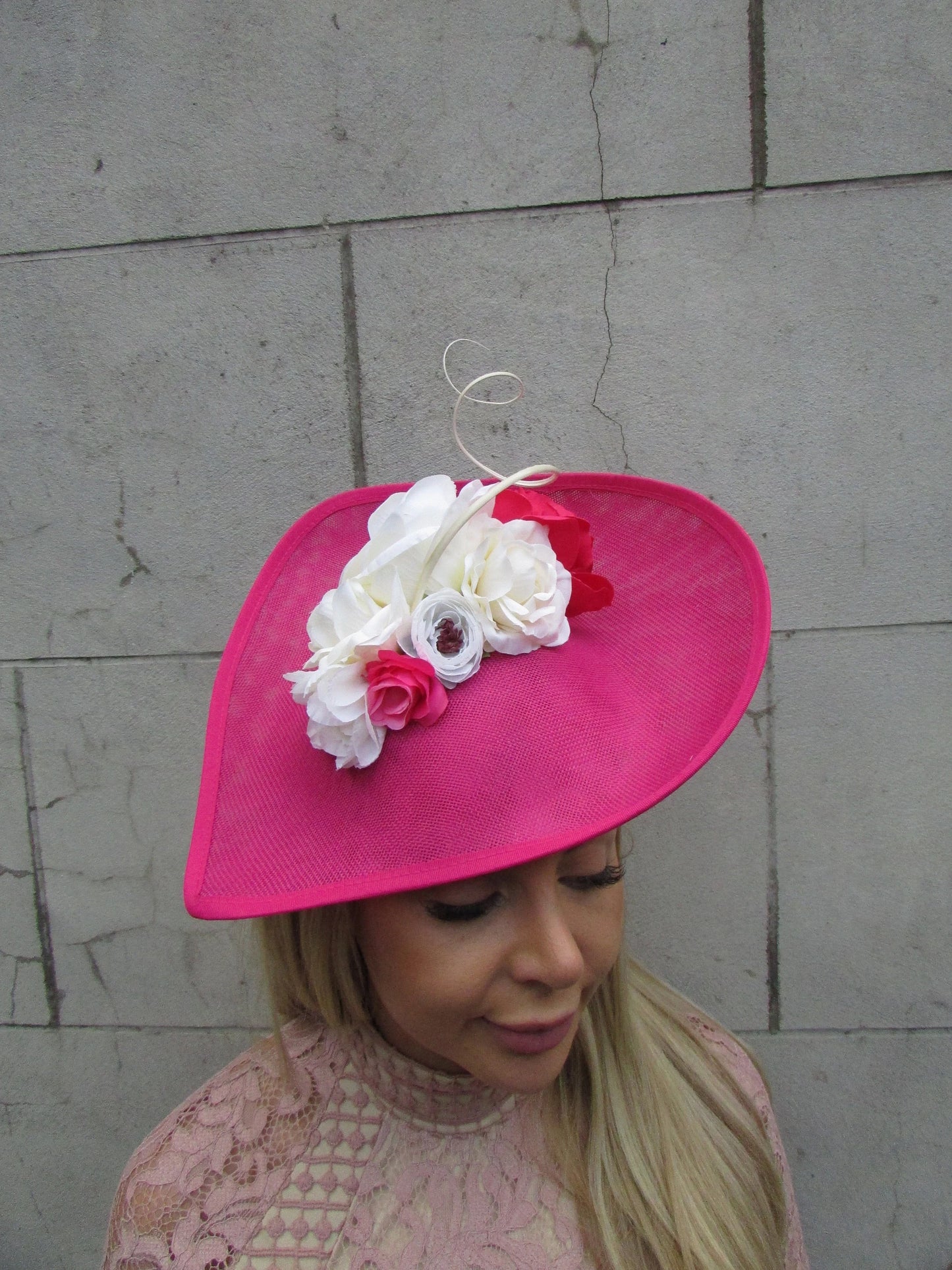 Hot Pink & Cream Large Hat Fascinator