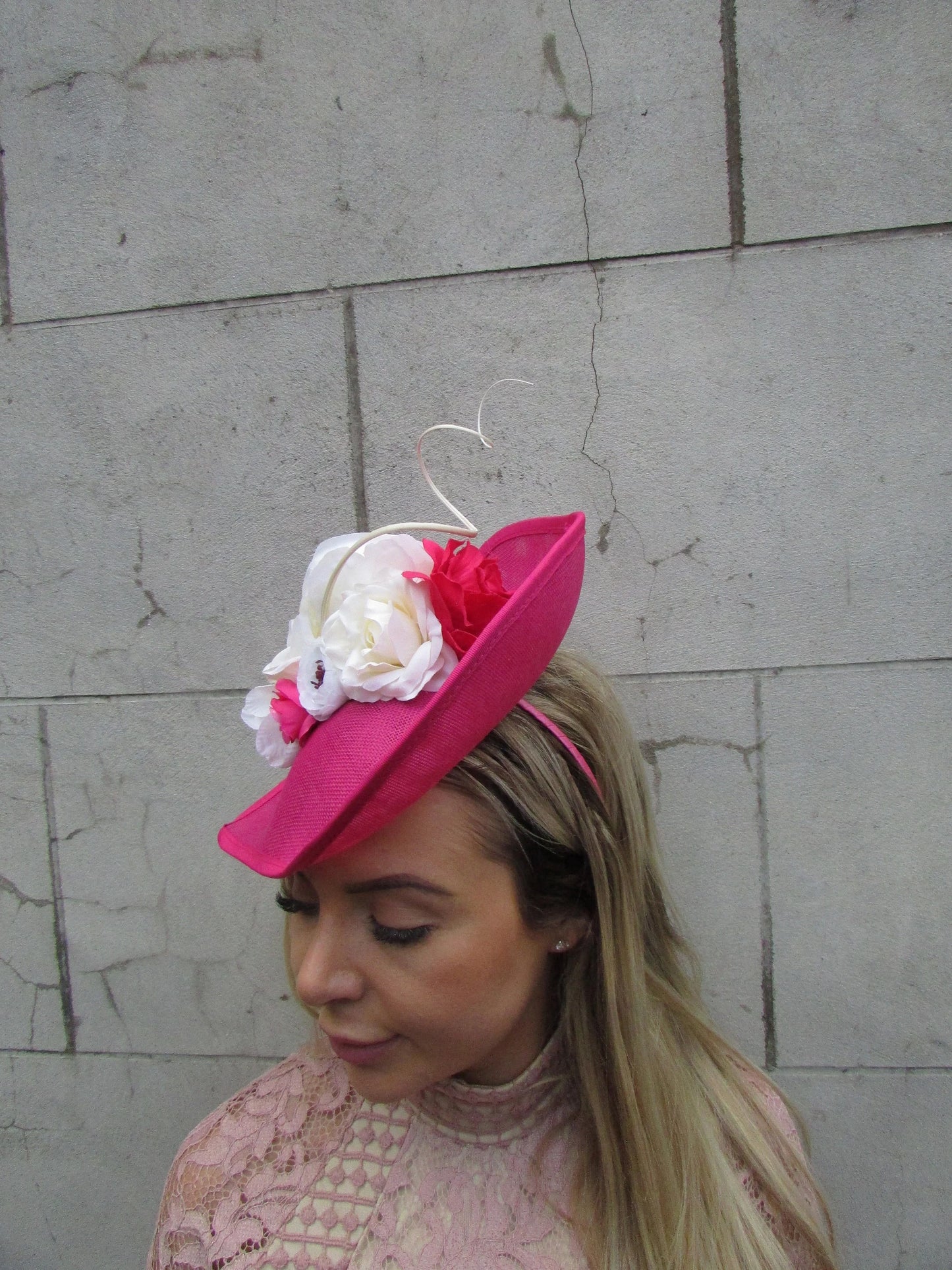 Hot Pink & Cream Large Hat Fascinator