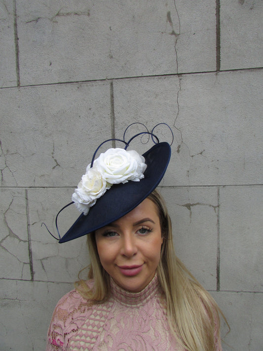 Large Navy Blue & Cream Floral Teardrop Hatinator