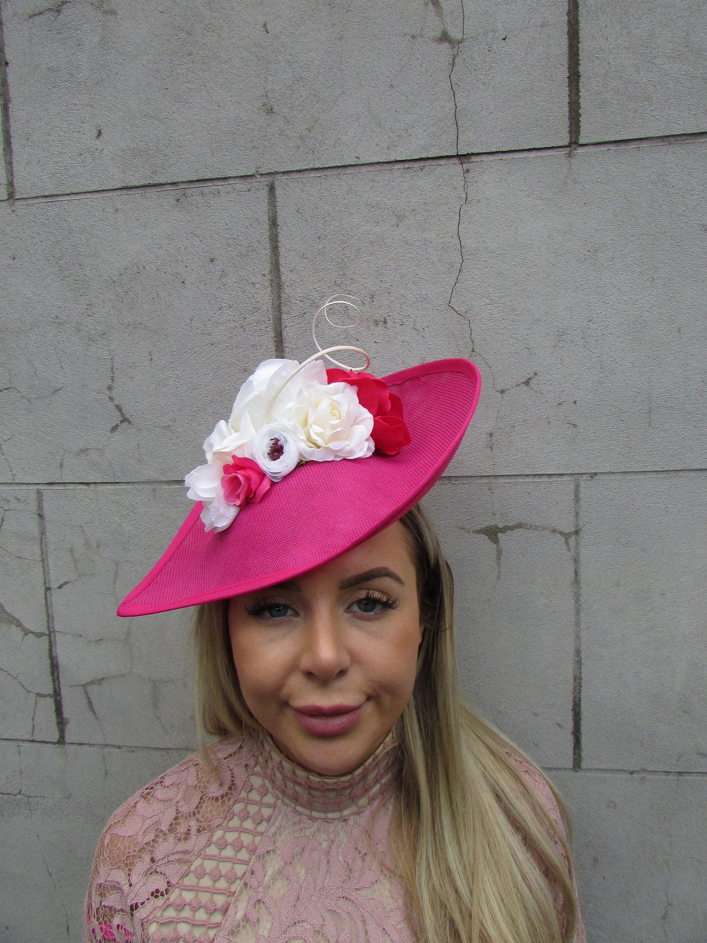 Hot Pink & Cream Large Hat Fascinator