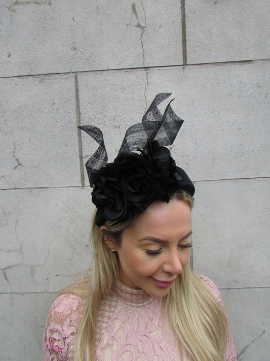 Black Statement Rose Headpiece