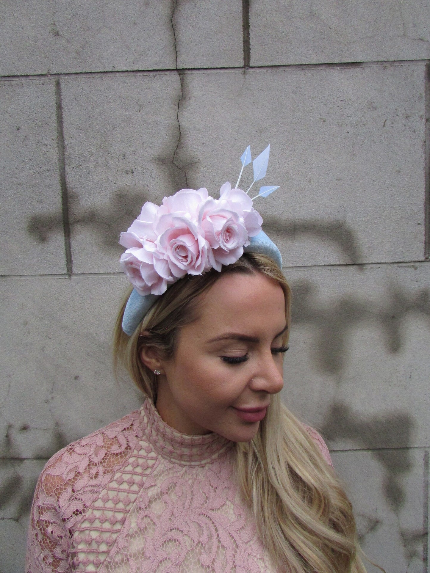 Light Blue & Blush Rose Fascinator