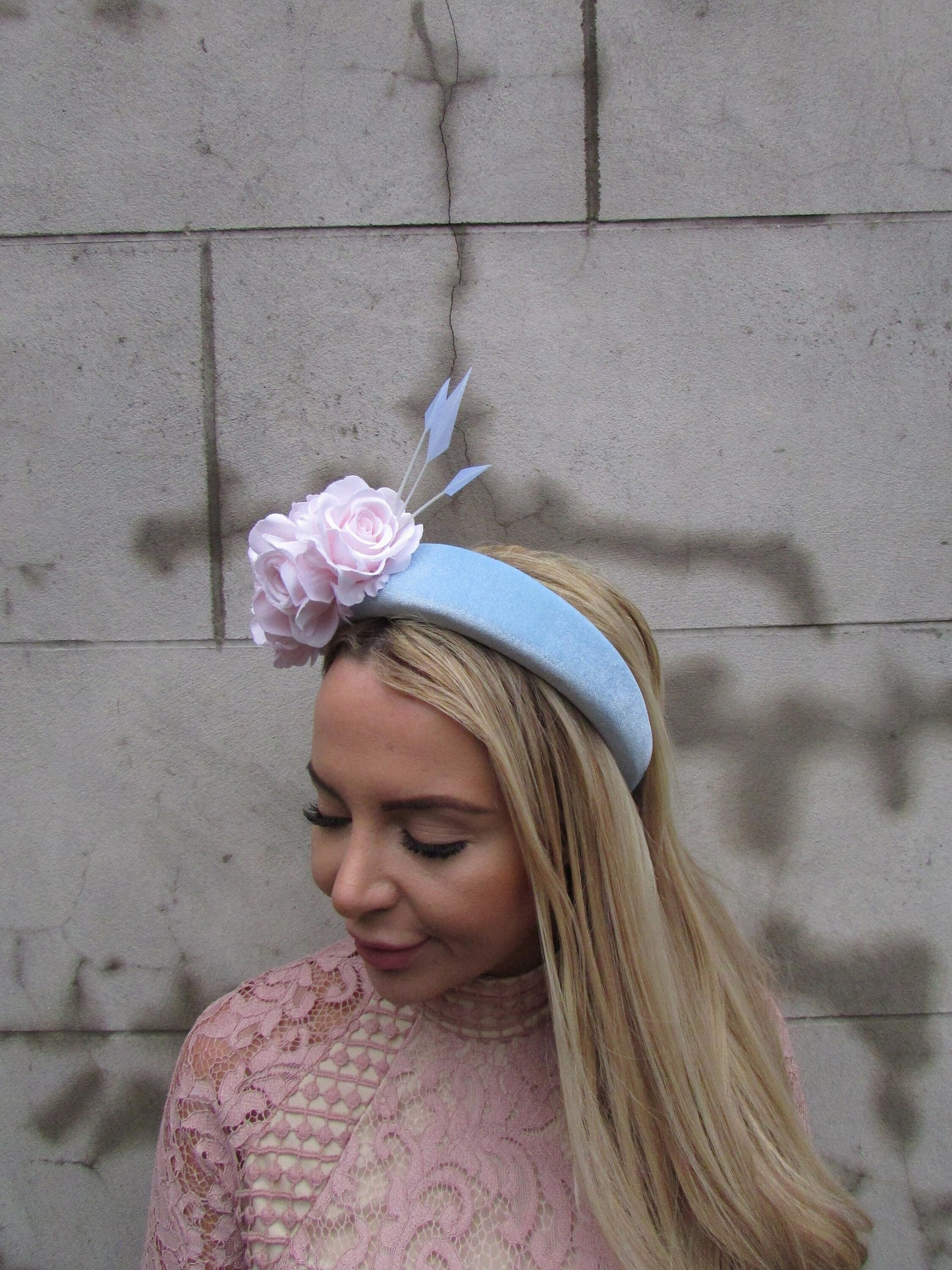 Light Blue & Blush Rose Fascinator