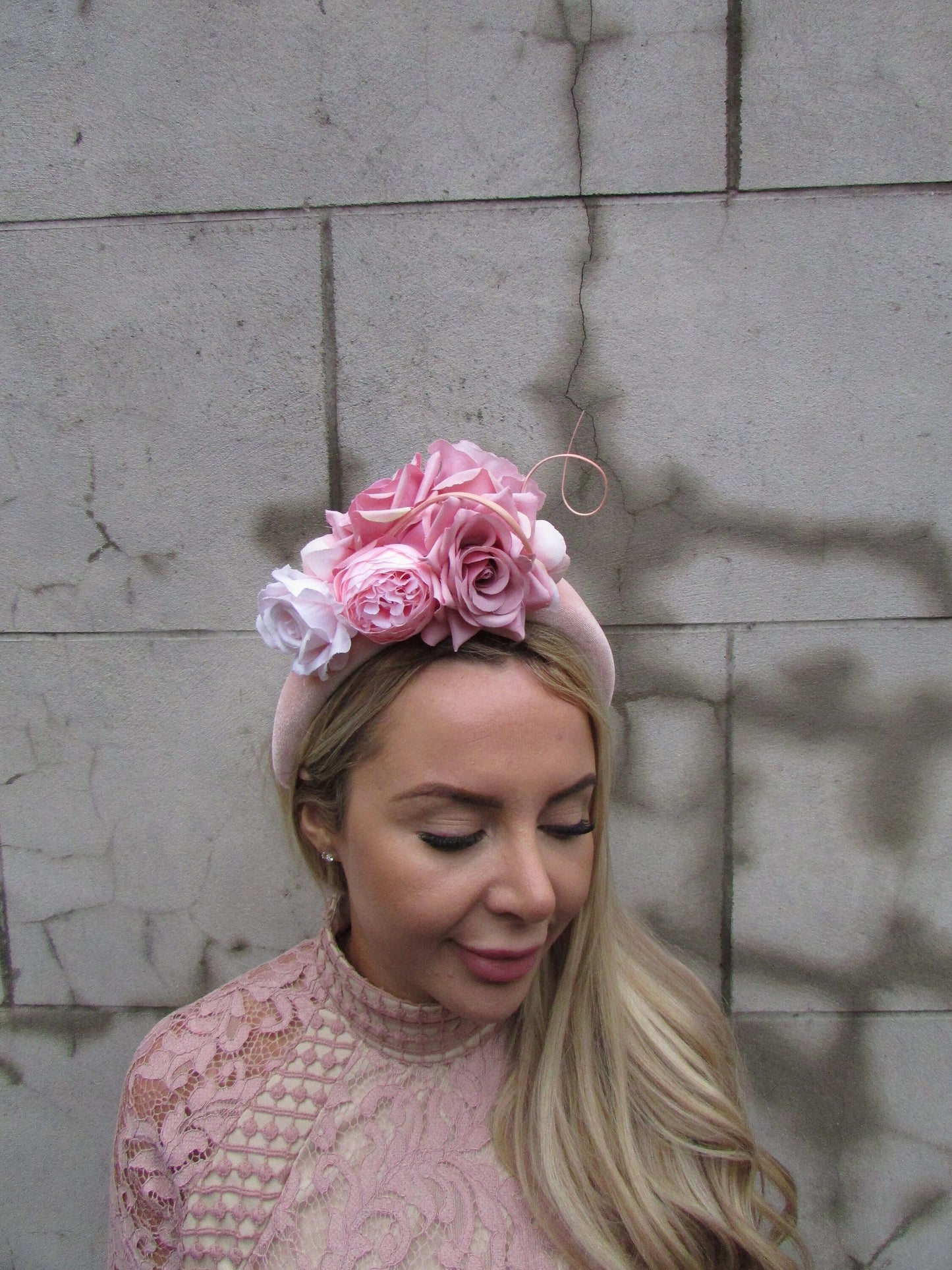 Peach Pink Rose Flower Fascinator Headband