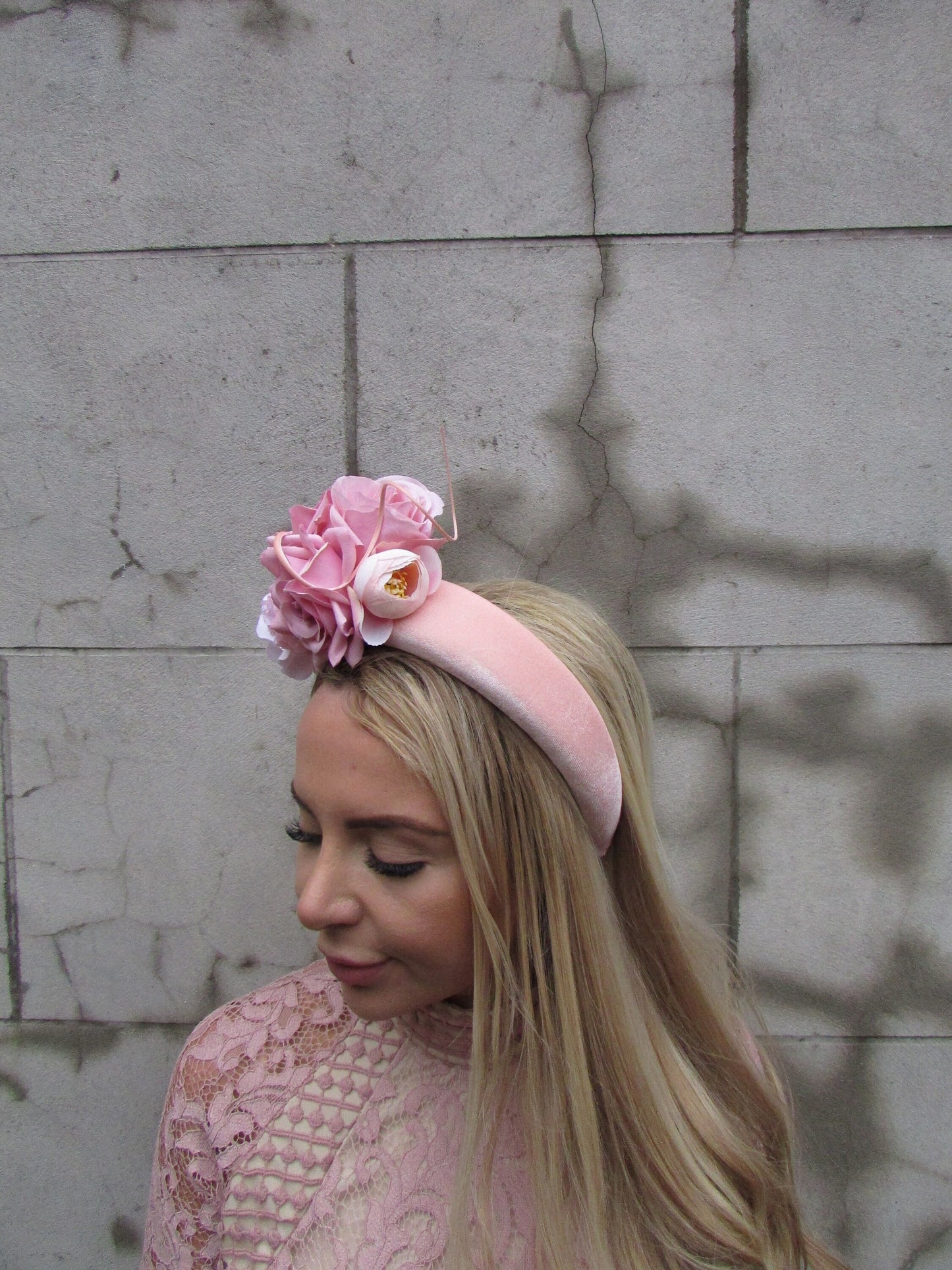 Peach Pink Rose Flower Fascinator Headband