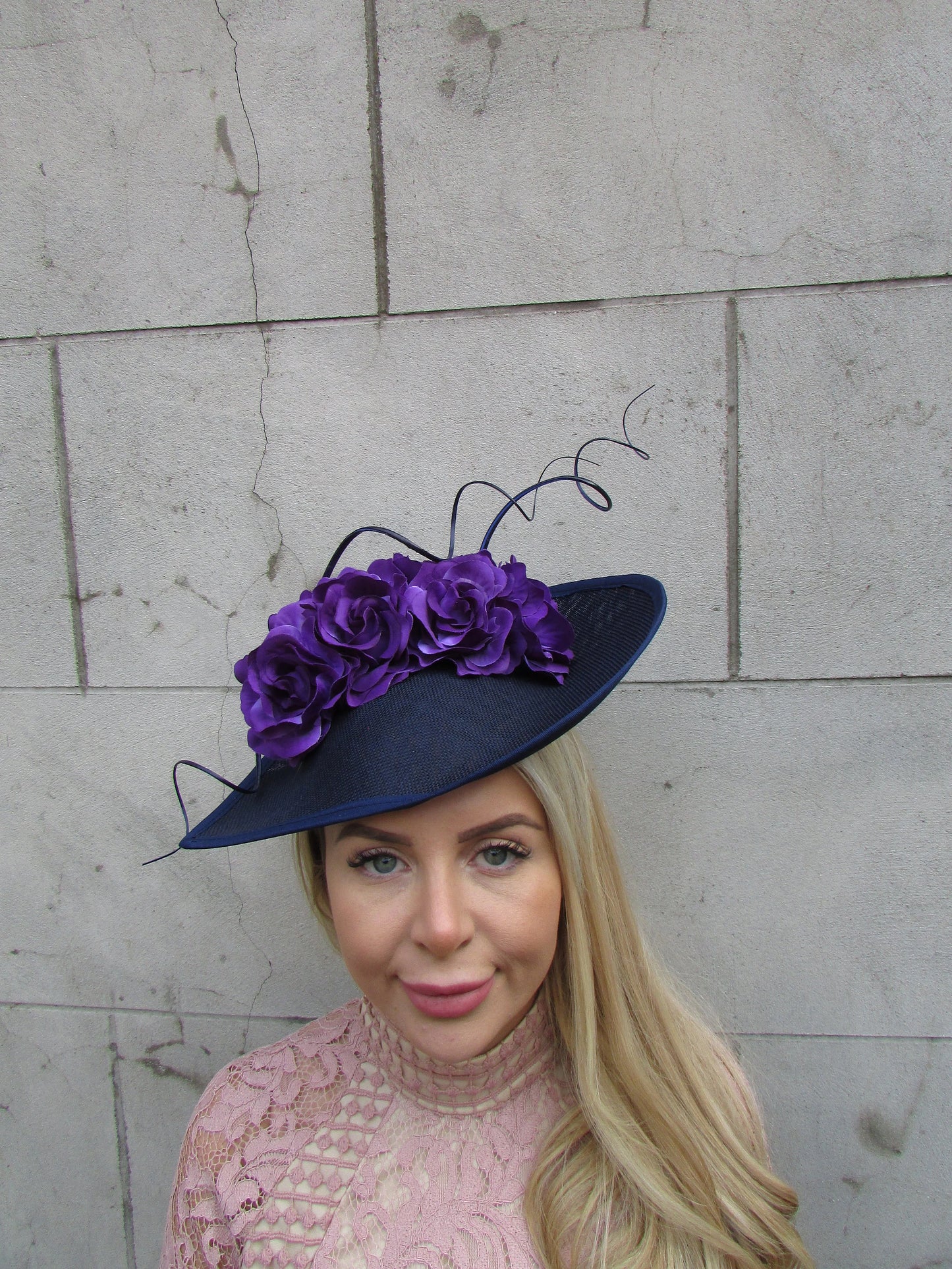 Large Navy Blue & Purple Floral Teardrop Hatinator