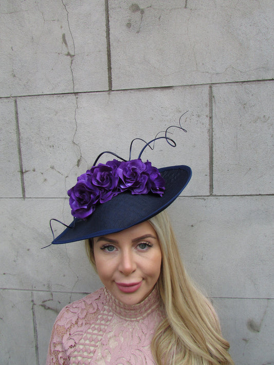 Large Navy Blue & Purple Floral Teardrop Hatinator