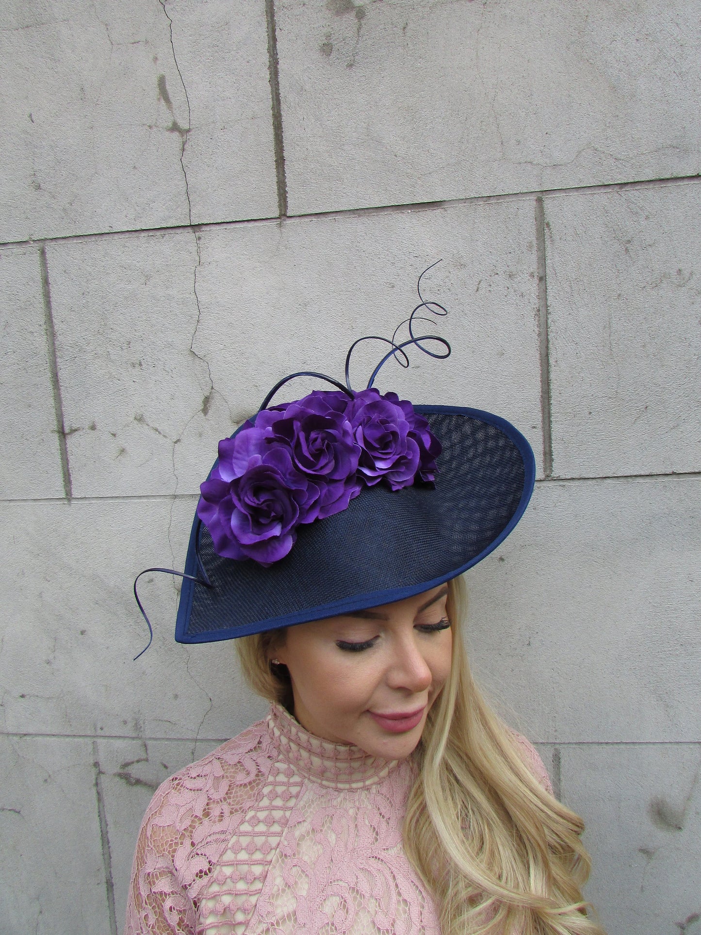 Large Navy Blue & Purple Floral Teardrop Hatinator