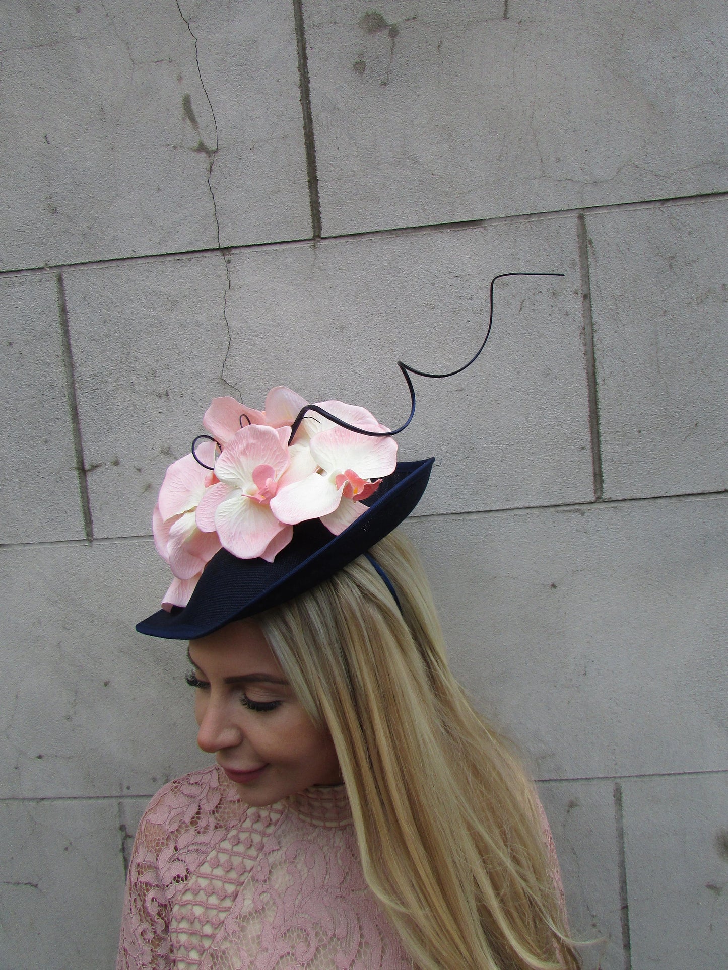 Navy Blue & Peach Pink Orchid Hatinator