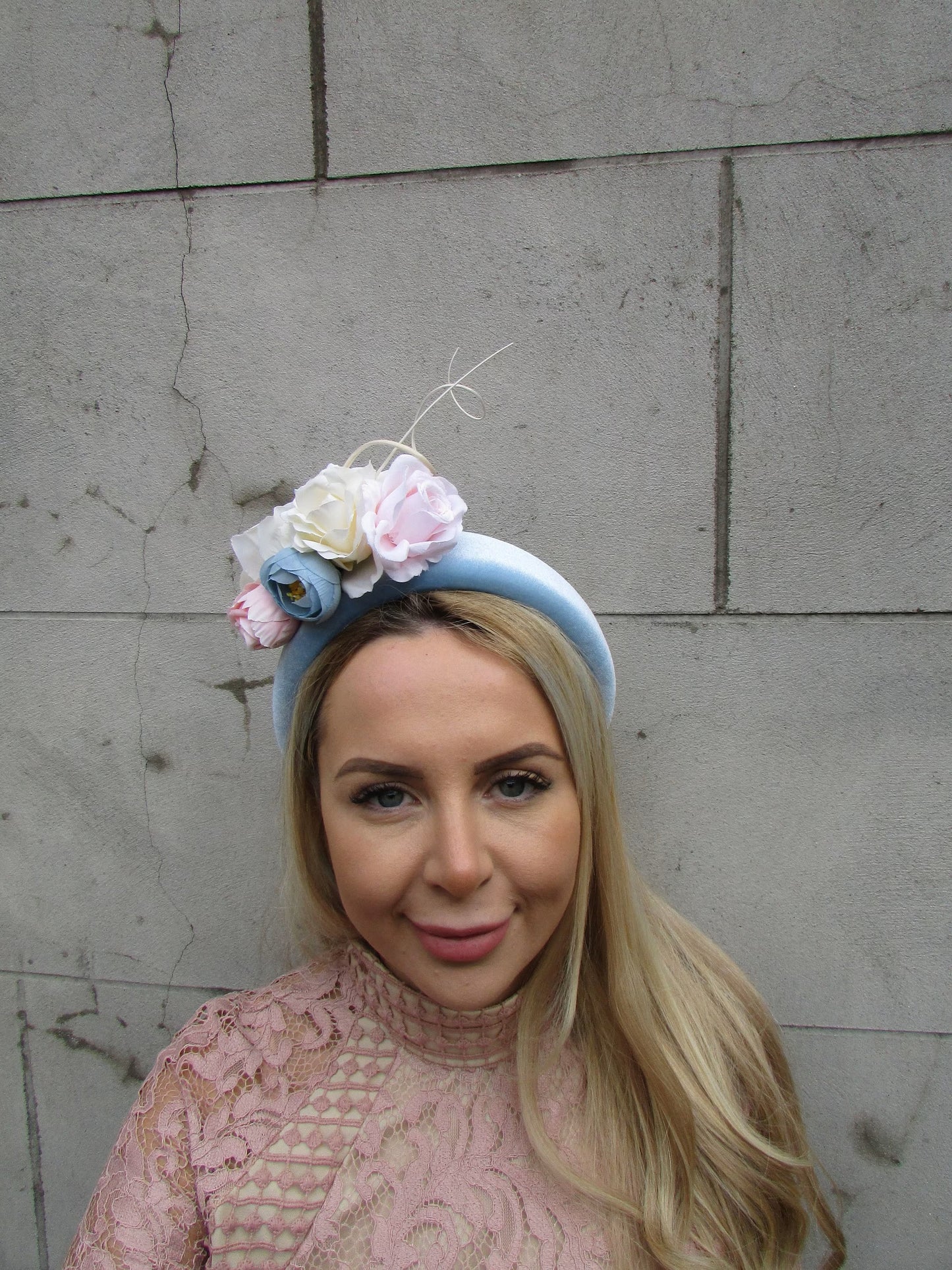 Light Blue Cream & Blush Flower Fascinator