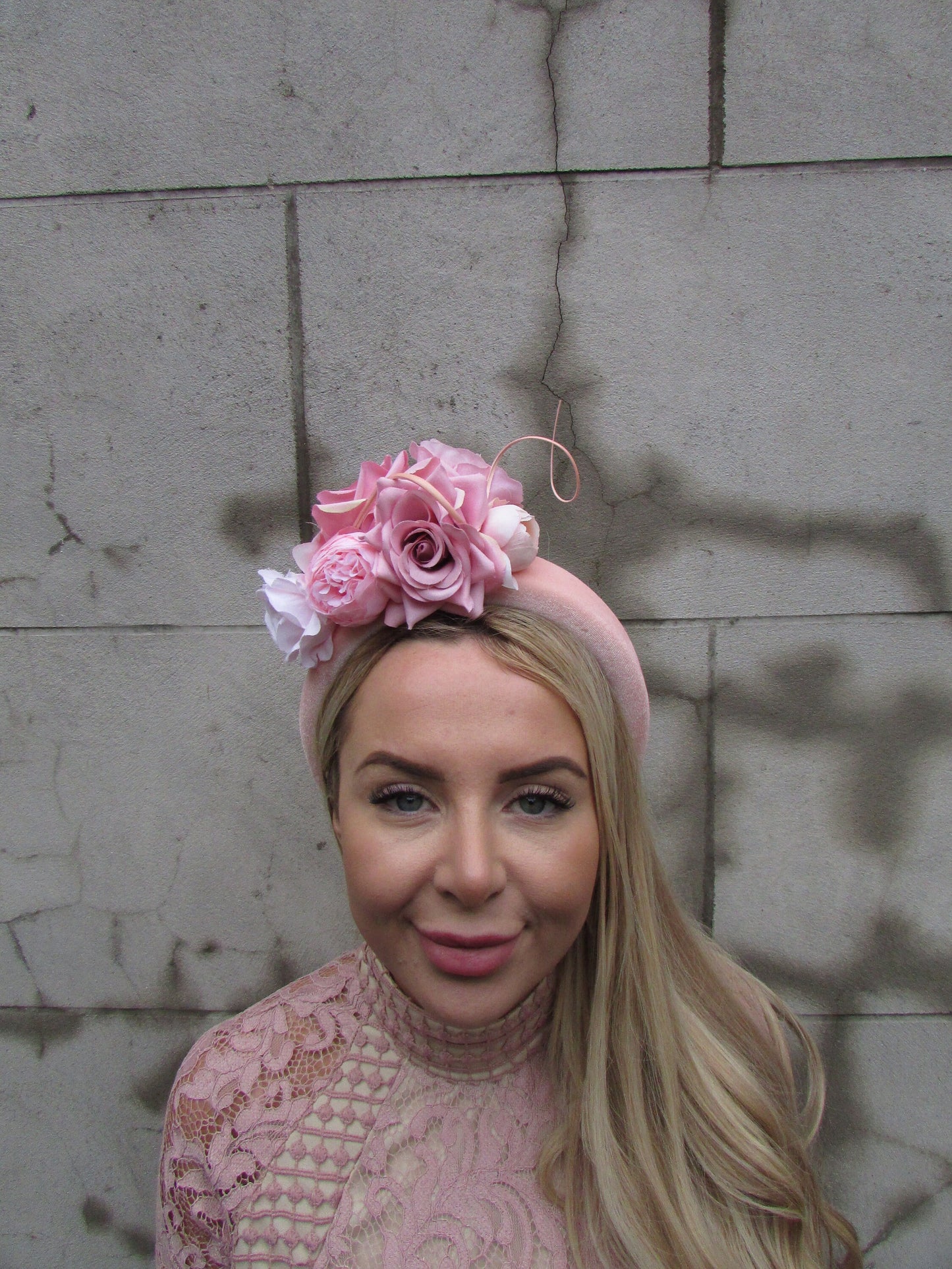 Peach Pink Rose Flower Fascinator Headband