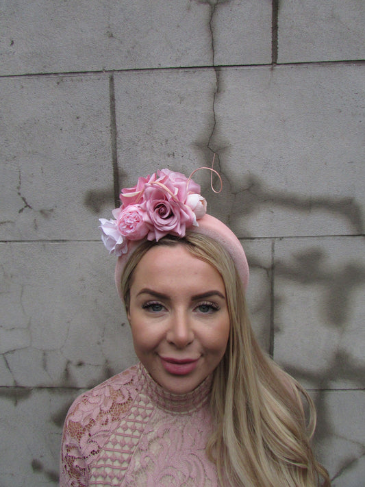 Peach Pink Rose Flower Fascinator Headband