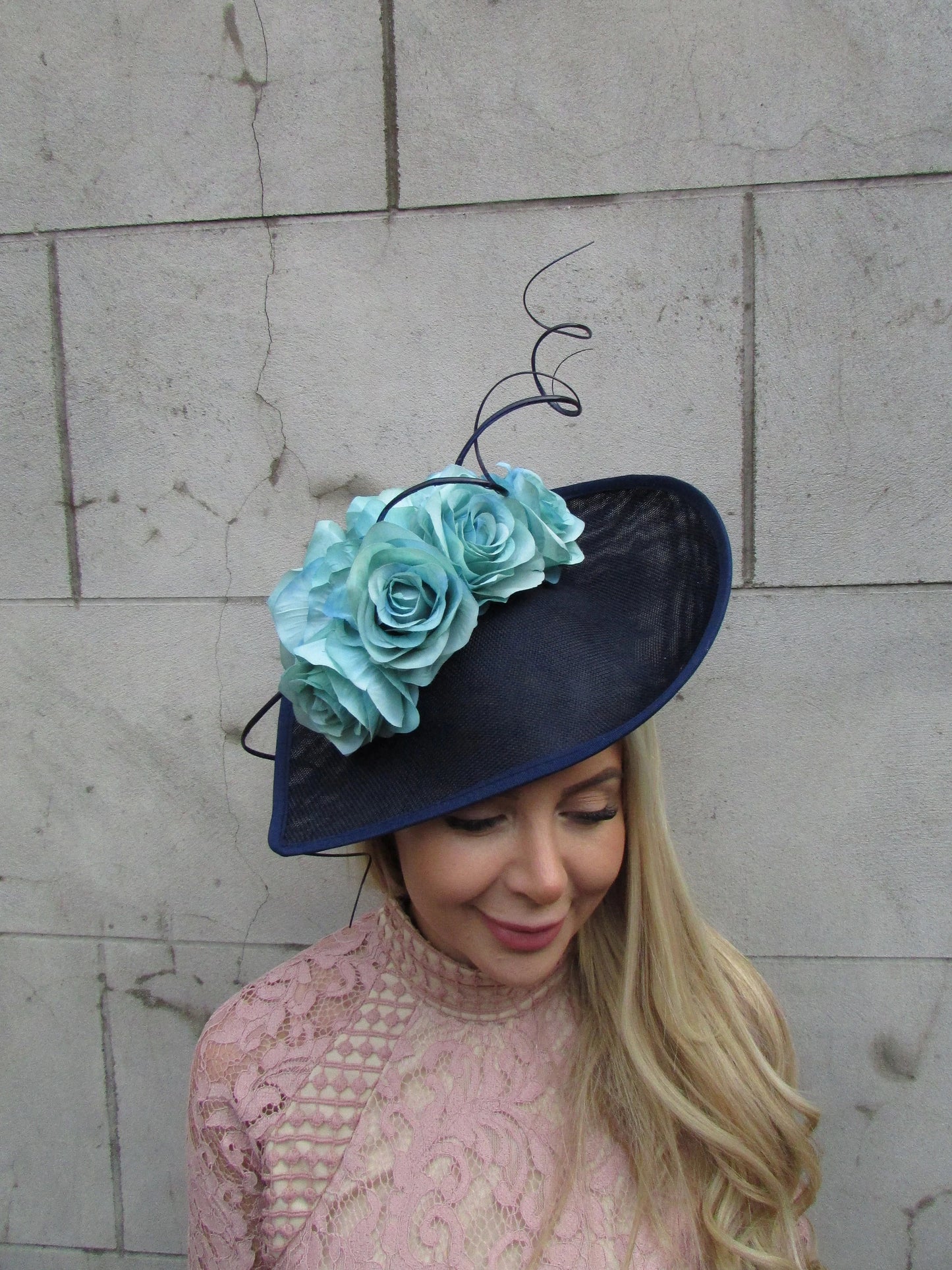 Navy Blue & Turquoise Rose Teardrop