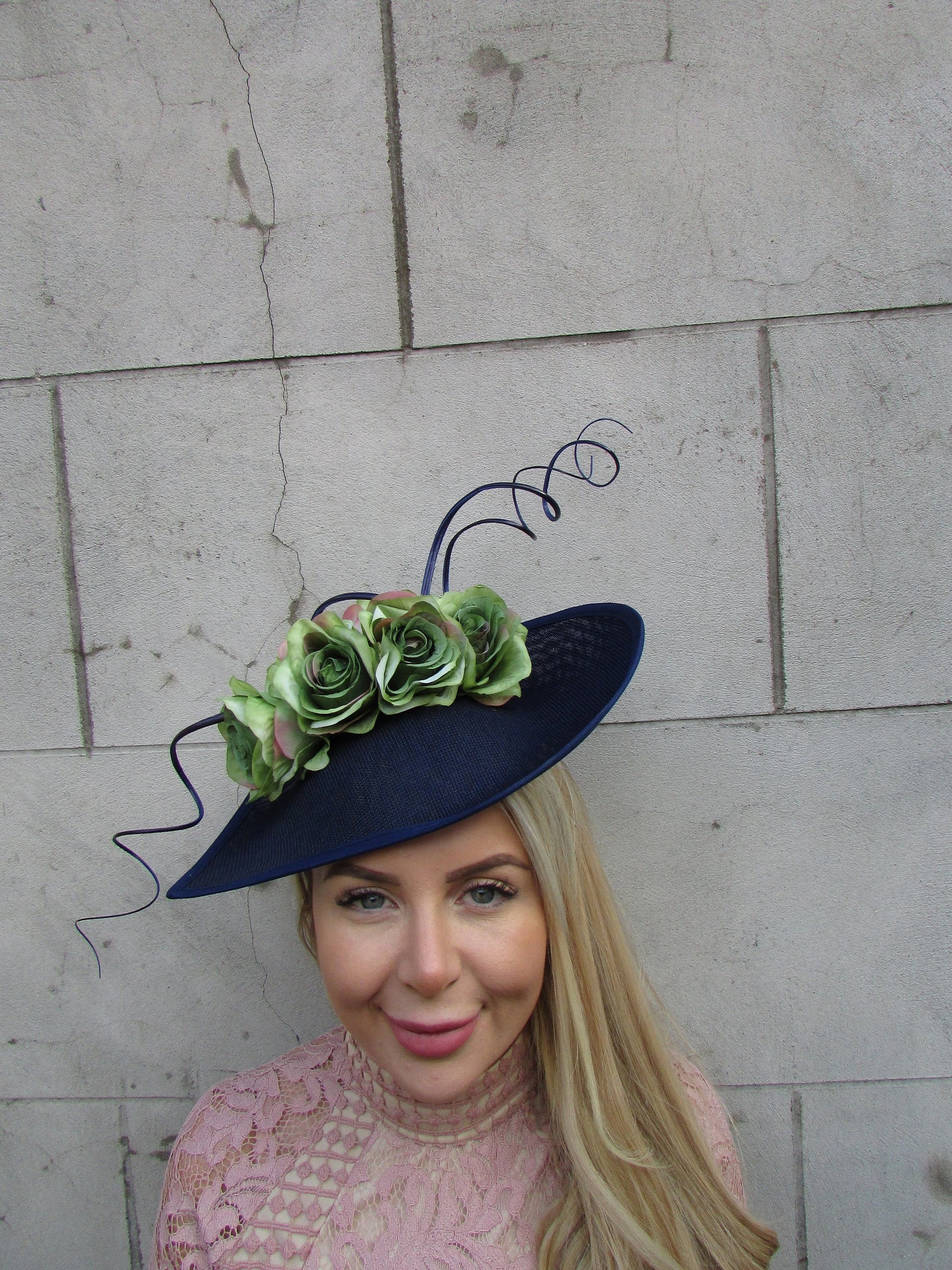 Navy Blue & Olive Green Teardrop Hat Fascinator