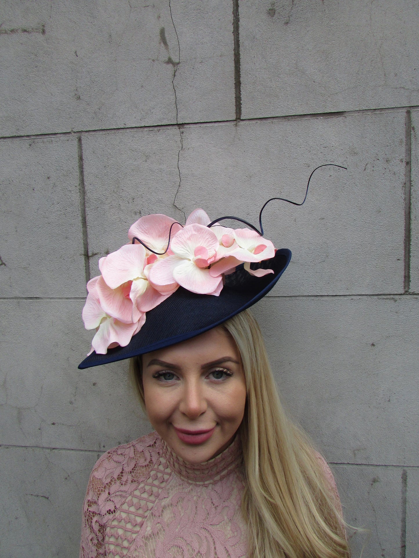 Navy Blue & Peach Pink Orchid Hatinator