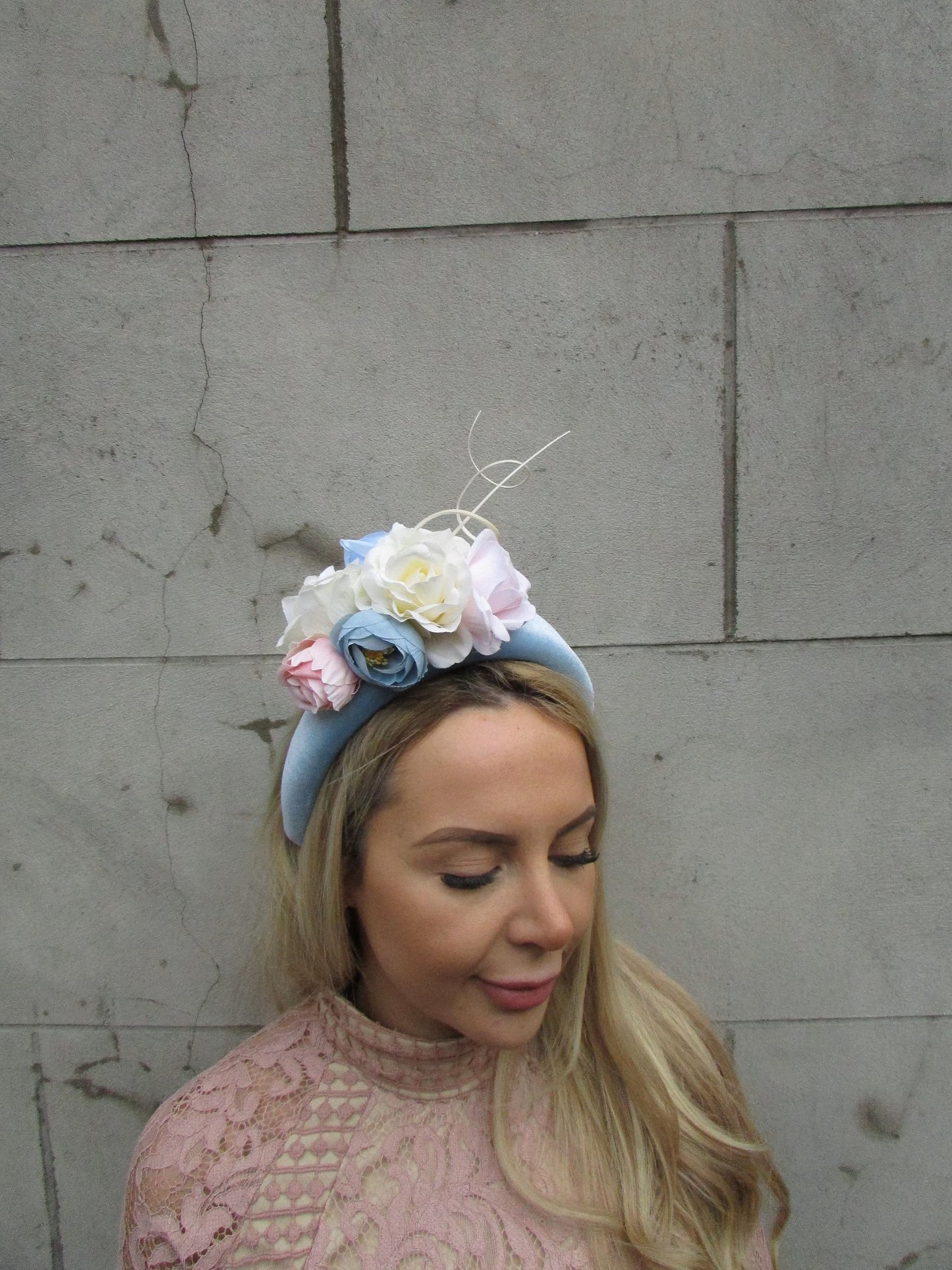 Light Blue Cream & Blush Flower Fascinator