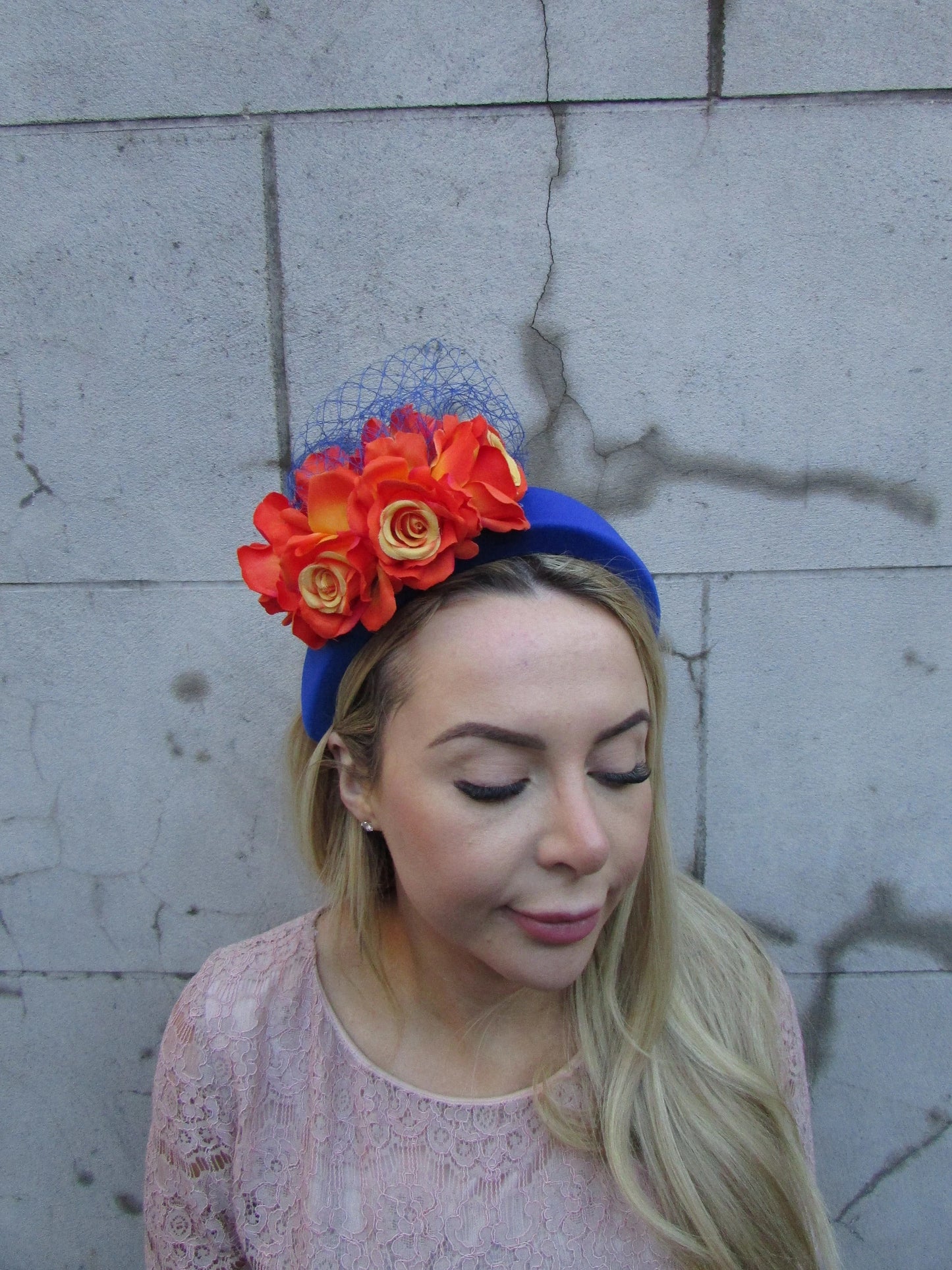 Royal Blue & Orange Rose Fascinator