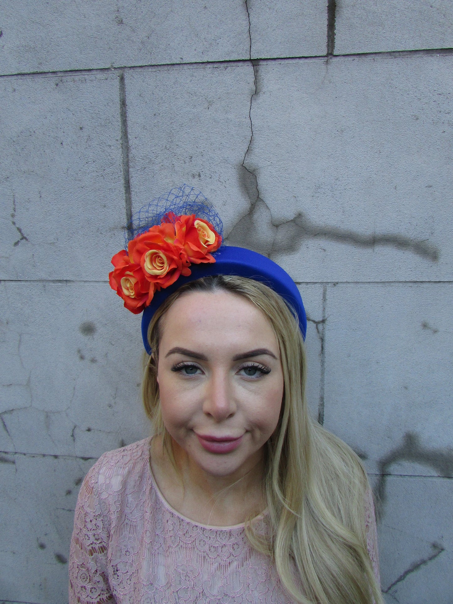 Royal Blue & Orange Rose Fascinator