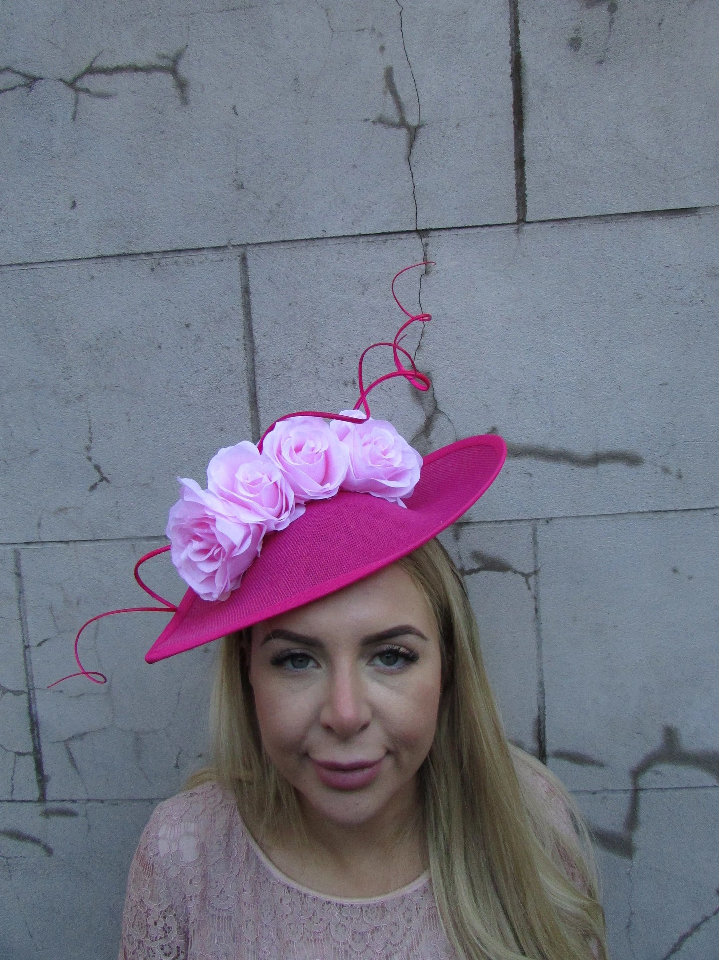 Large Light & Hot Pink Rose Teardrop Hat